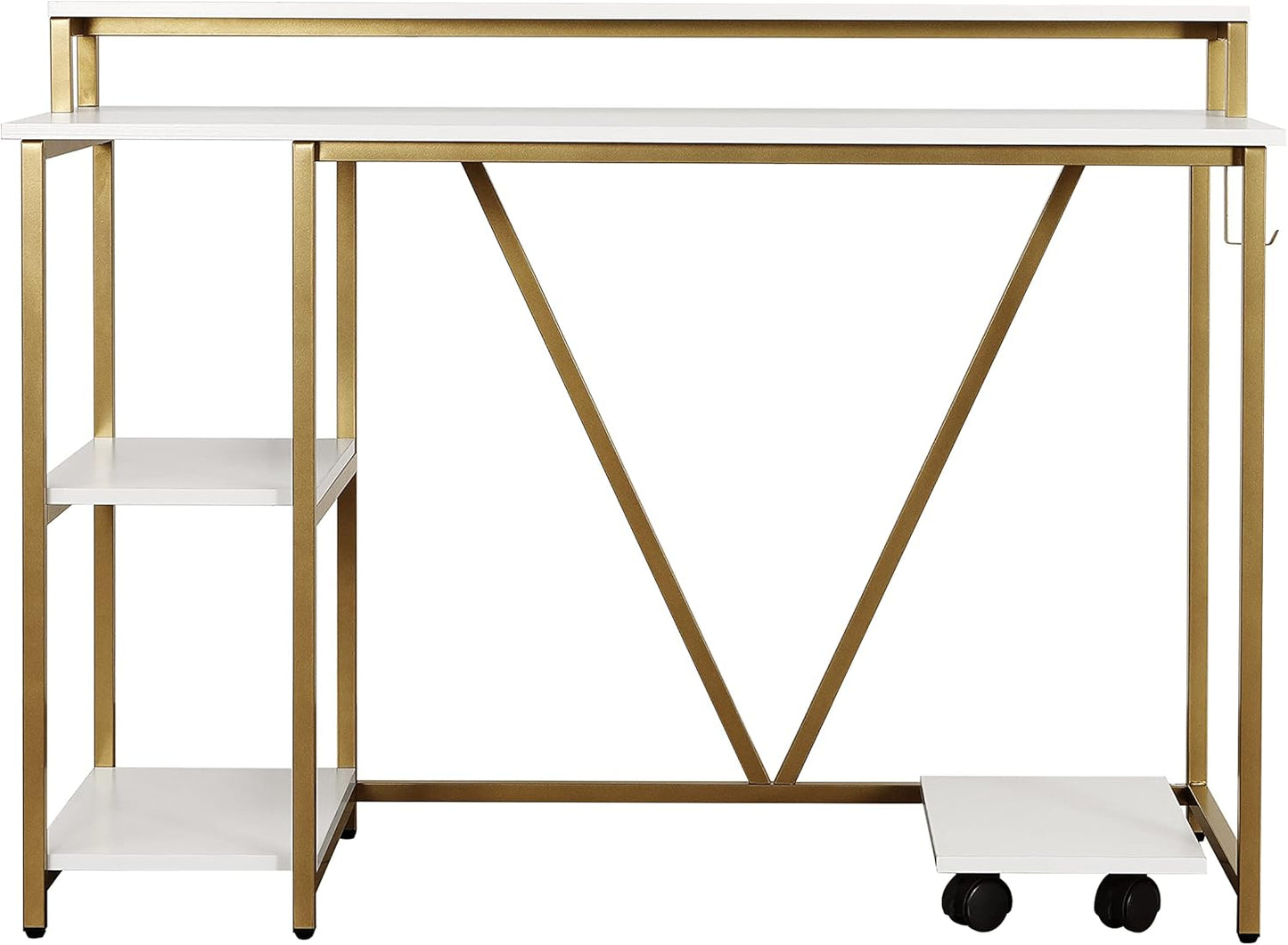Techni Mobili Computer Desk - Industrial Writing Desk with Storage Shelves, Monitor Stand, & Accessory Holder - Home Office Laptop Computer Table with CPU Caddy & 2-Tier Small Bookshelf Space