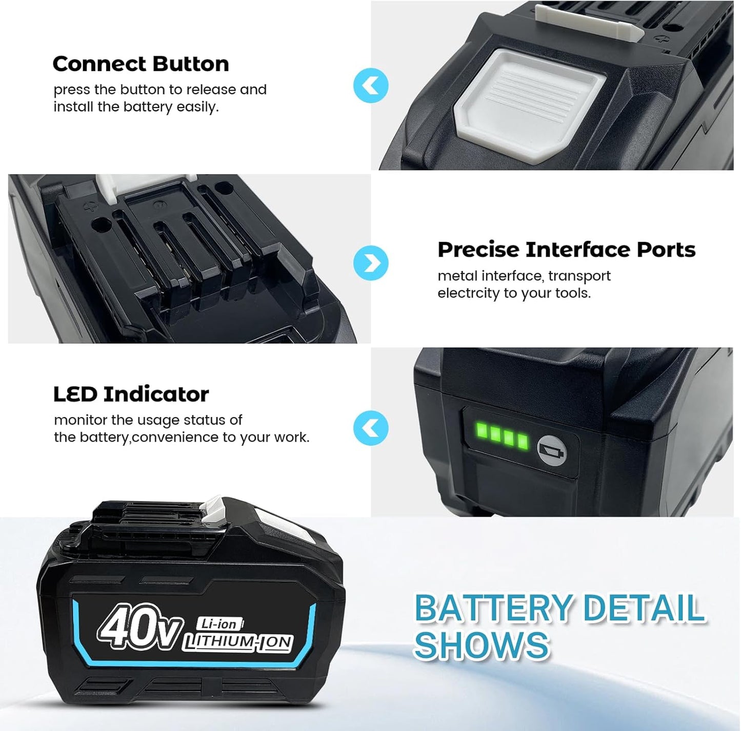 40V 8.0A Replacement Battery Compatible with Makita BL4080F BL4040 BL4025 BL4025B BL4020 BL4050 Cordless Power Tools with LED Screen Display