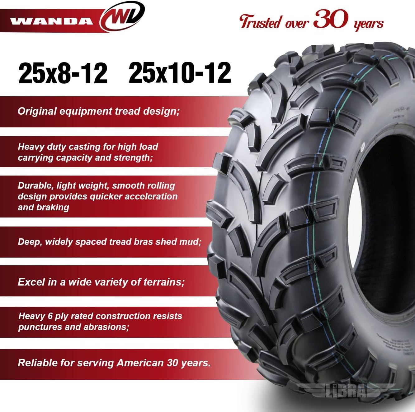WANDA ATV Tire Set 25x8-12 25x10-12 lite Mud fit 14-20 Honda PIONEER 700
