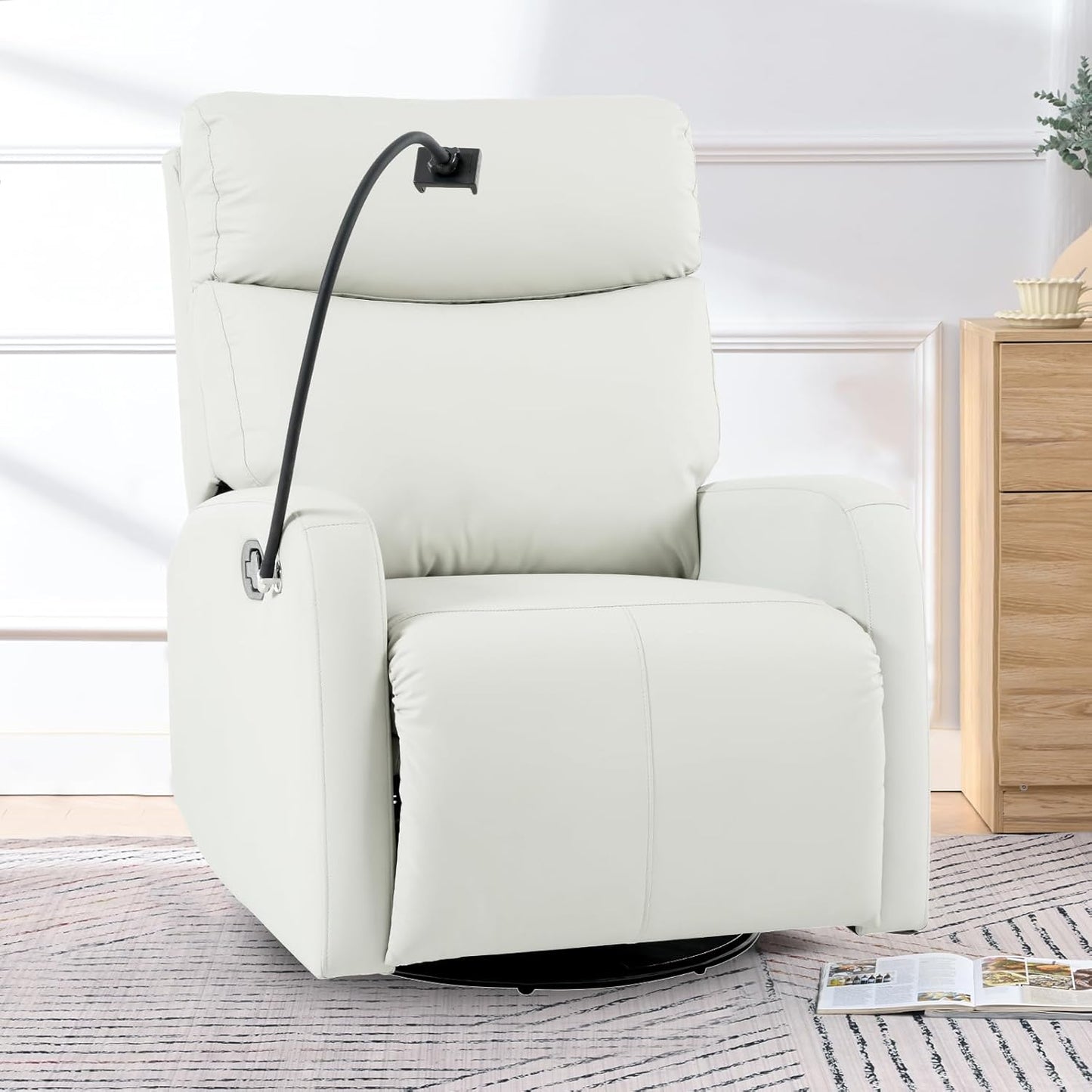 Swivel Rocker Recliner Chair, Modern Faux Leather Manual Recliner, Glider Recliner, 360 Swivel, 30 Rocking, Relaxing, Living Room, Bedroom