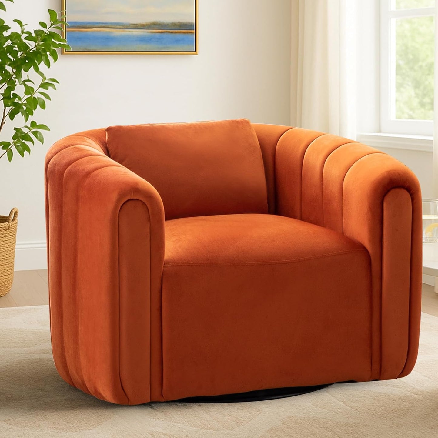 Bonzy Home Swivel Accent Chair Set of 2,Modern Velvet Barrel Chair for Living Room Bedroom,Comfy Upholstered Armchair,Orange