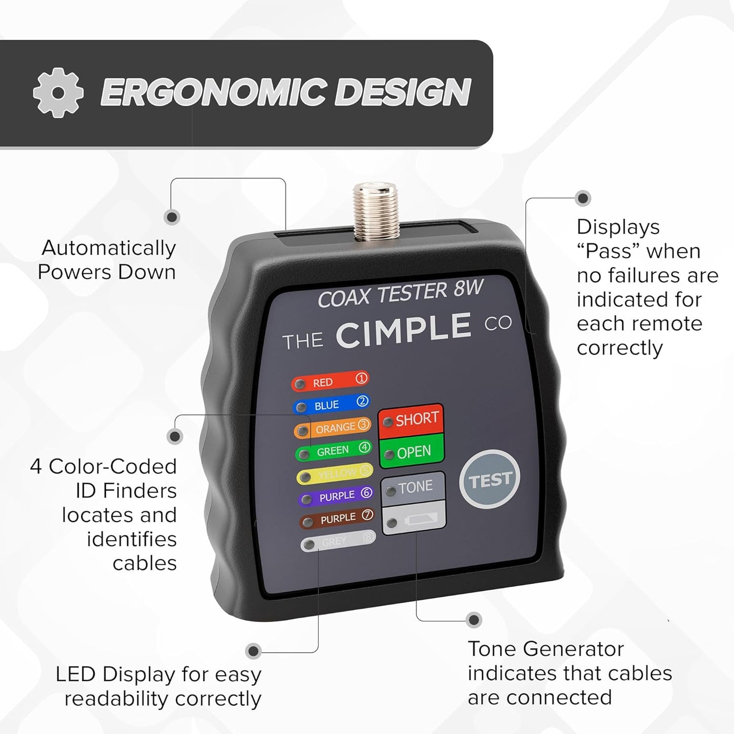 THE CIMPLE CO Coax Cable Tester, 8 Port, Wire Tracer, Continuity Tester, Test up to 8 Locations, Includes Color Coded Remotes, Mapper, Toner, Black