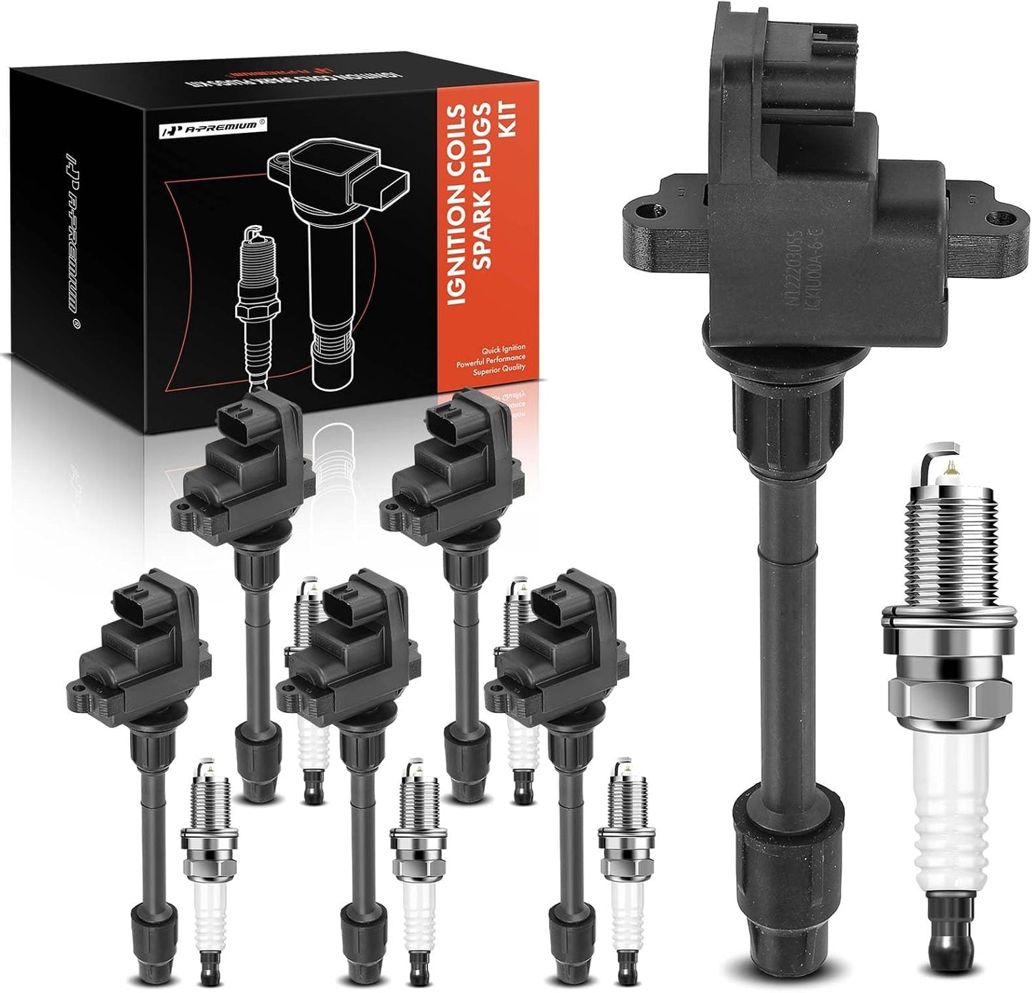 A-Premium Set of 12 Ignition Coil Pack and Iridium Spark Plugs Compatible with Nissan Maxima 1995-1999 & Infiniti I30 1996-1999