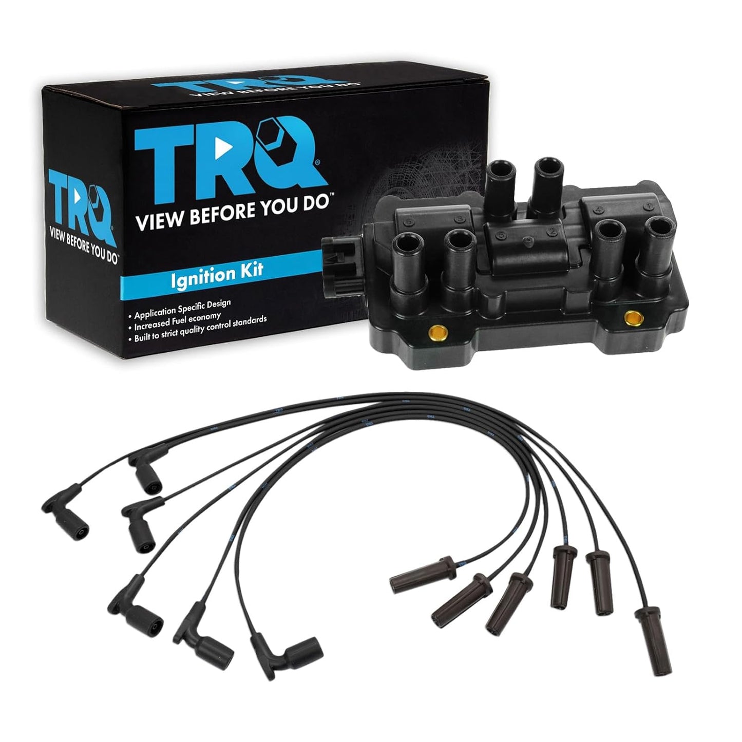 TRQ Ignition Kit Ignition Coil Spark Plugs Wire Set Compatible with 2003-2004 Ford Focus