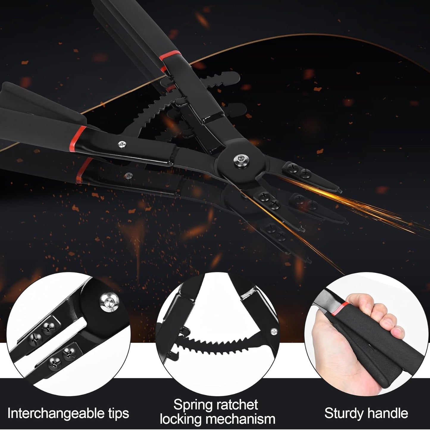 Snap Ring Pliers Set Heavy Duty - 2 PCS Large Heavy Duty Snap Ring Circlip Pliers ,16" Internal External Circlip Pliers Set with 45° 90° Tips