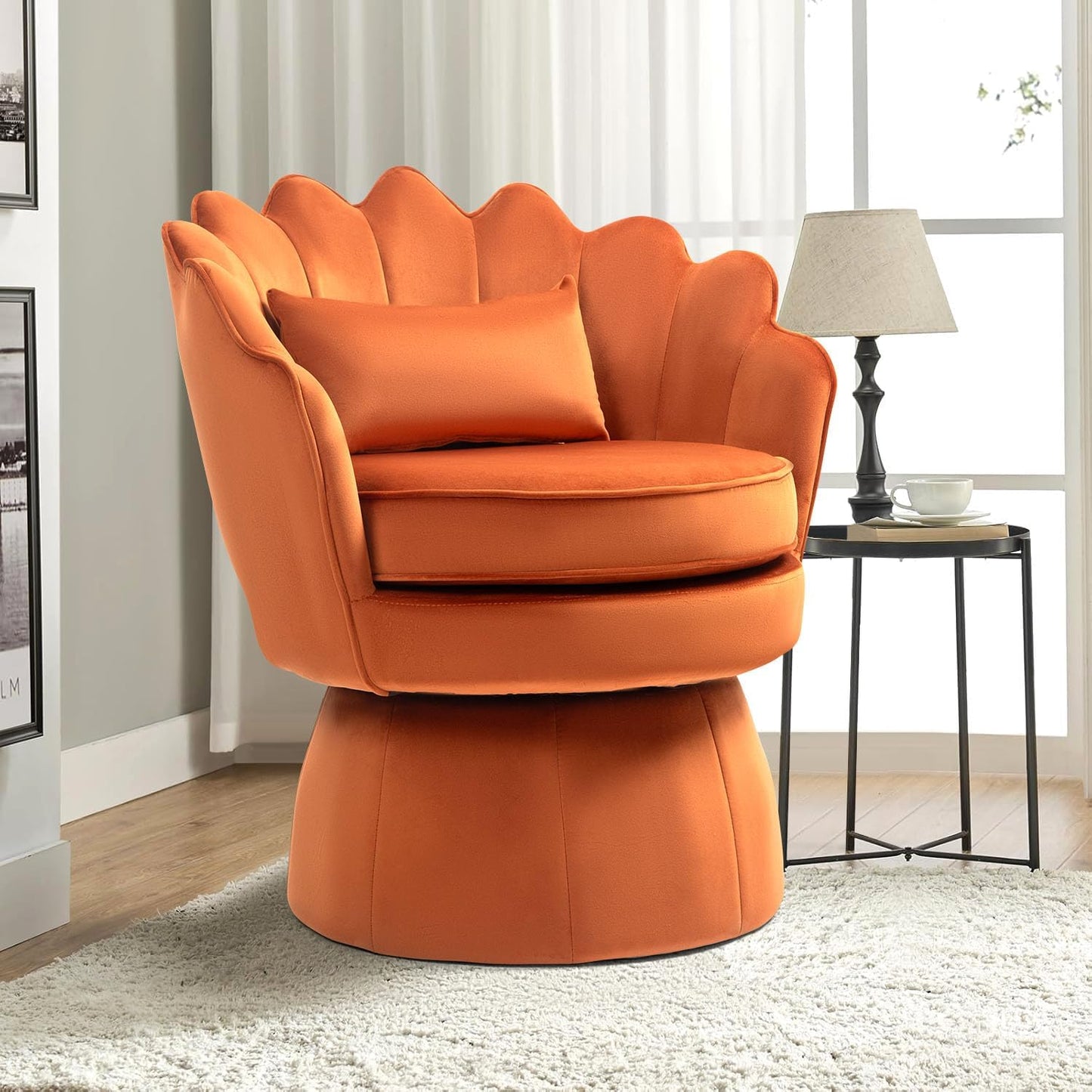 Swivel Barrel Chairs Set of 2, Small Accent Armchair, Navy Blue Velvet Upholstered, Mid-Century Modern Style, for Living Room/Bedroom/Waiting Room, for Relaxing & Reading, Pillow Included