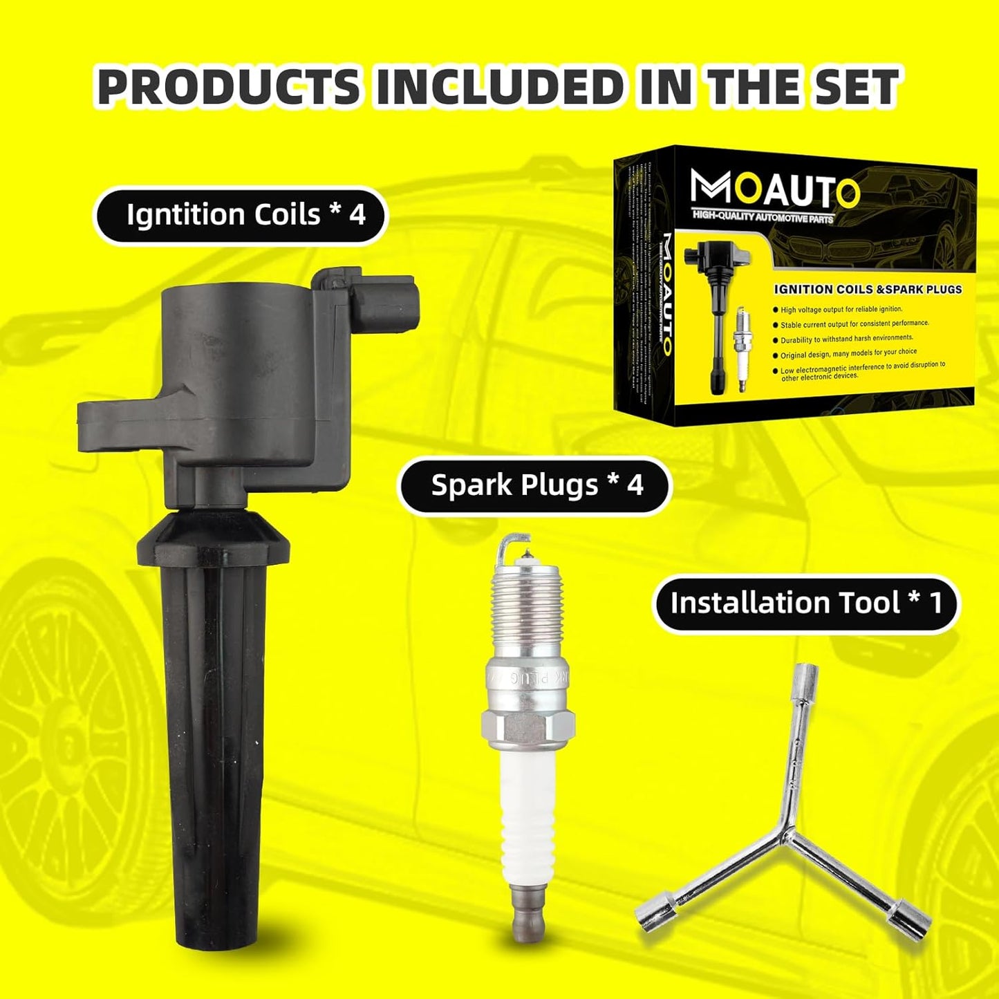 Set of 4 Ignition Coils Pack 4M5Z-12029-B DG507 & 4 PCS Iridium Spark Plugs Compatible with Ford Fusion Escape C-Max Transit Connect Lincoln MKZ Mercury Mariner Milan - 2.5L 2.0L L4