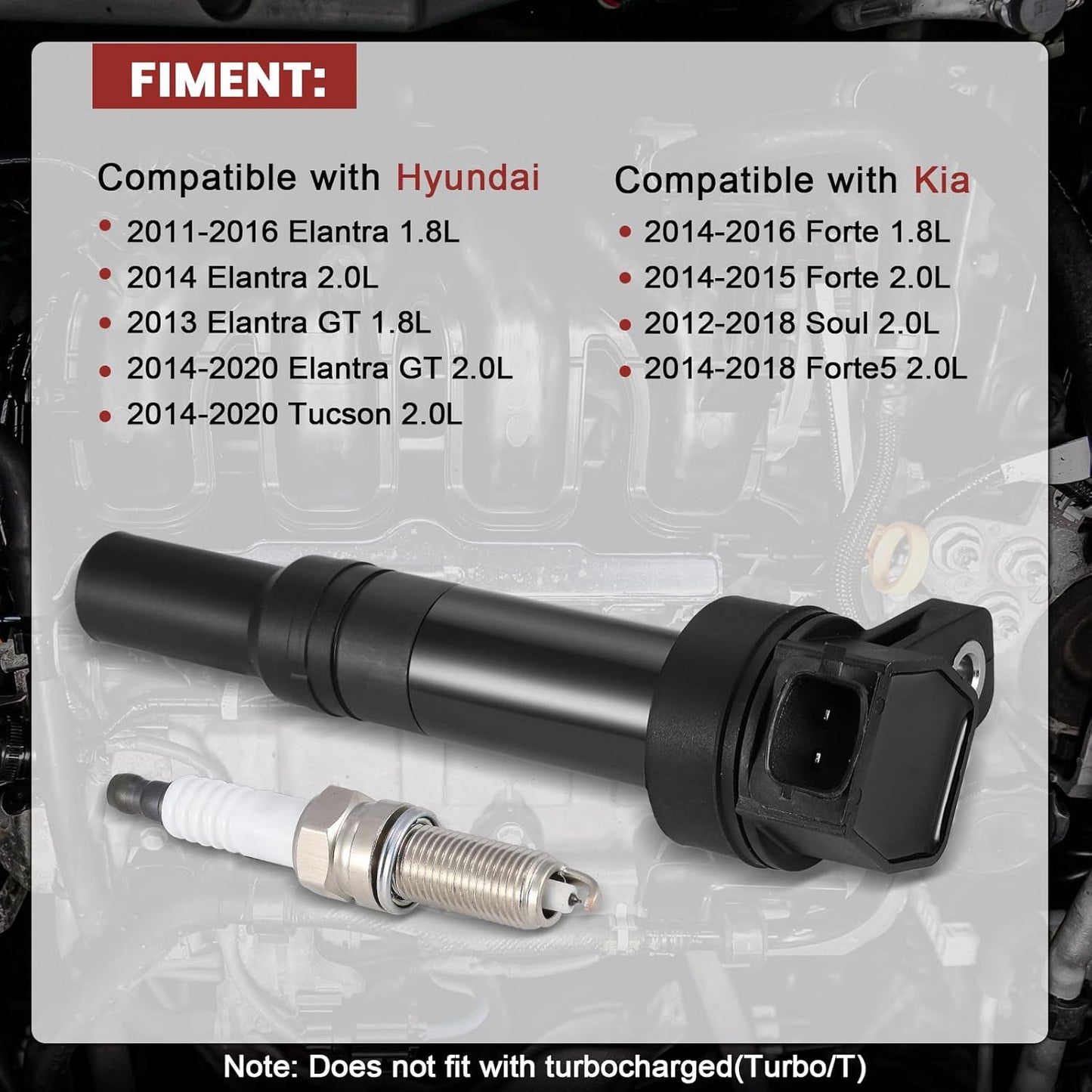 UF651 Ignition Coil Pack & Iridium Spark Plugs Compatible with Hyundai Elantra GT Coupe Tucson Kia Forte Soul 1.8L 2.0L L4 2011-2019 UF651 Coil Pack Sets of 4