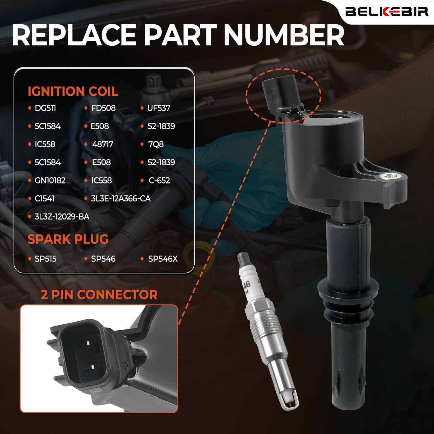 Set of 8 Ignition Coil Packs & Spark Plugs Compatible with 5.4L V8 2004-2008 Ford Expedition F150 F250 F350 Super Duty, Lincoln Mark LT Navigator Replace DG511 FD508 C1541 SP546 (Straight Black Boot)