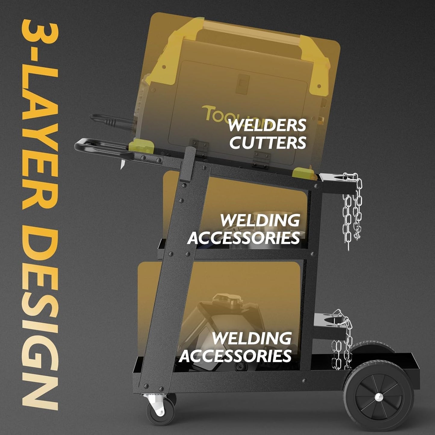 TOOLIOM 3-Tier Tilt-Table Welding Cart for Tig Mig Welder and Plasma Cutter with 360° Swivel Wheels