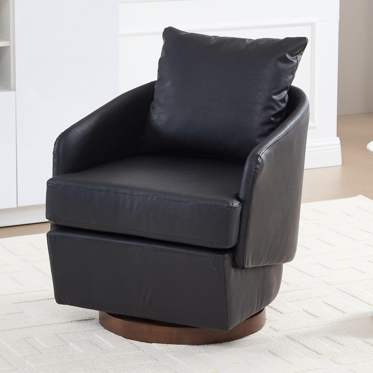 Beige Swivel Accent Chair,Comfy 360-Degree Swivel Barrel Chair with Back Pillow Living Room Bedroom Accent Arm Chairs Small Modern Upholstered Single Office Club Sofa Chair,Chenille