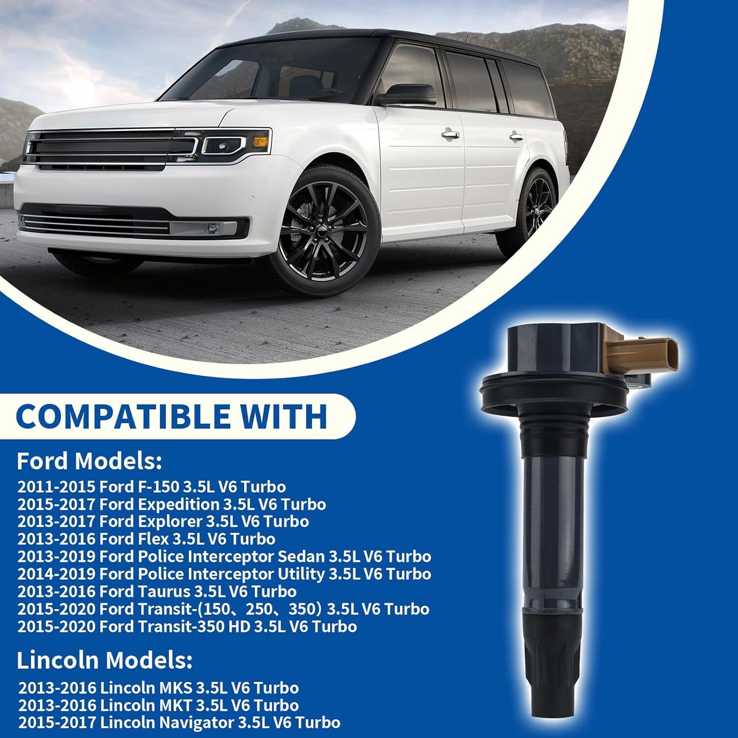 6-Pack UF646 Ignition Coil Set Compatible with 3.5L V6 EcoBoost Ford F150 Expedition Explorer 2011-2020 - Replaces DG549 BL3Z-12029-C