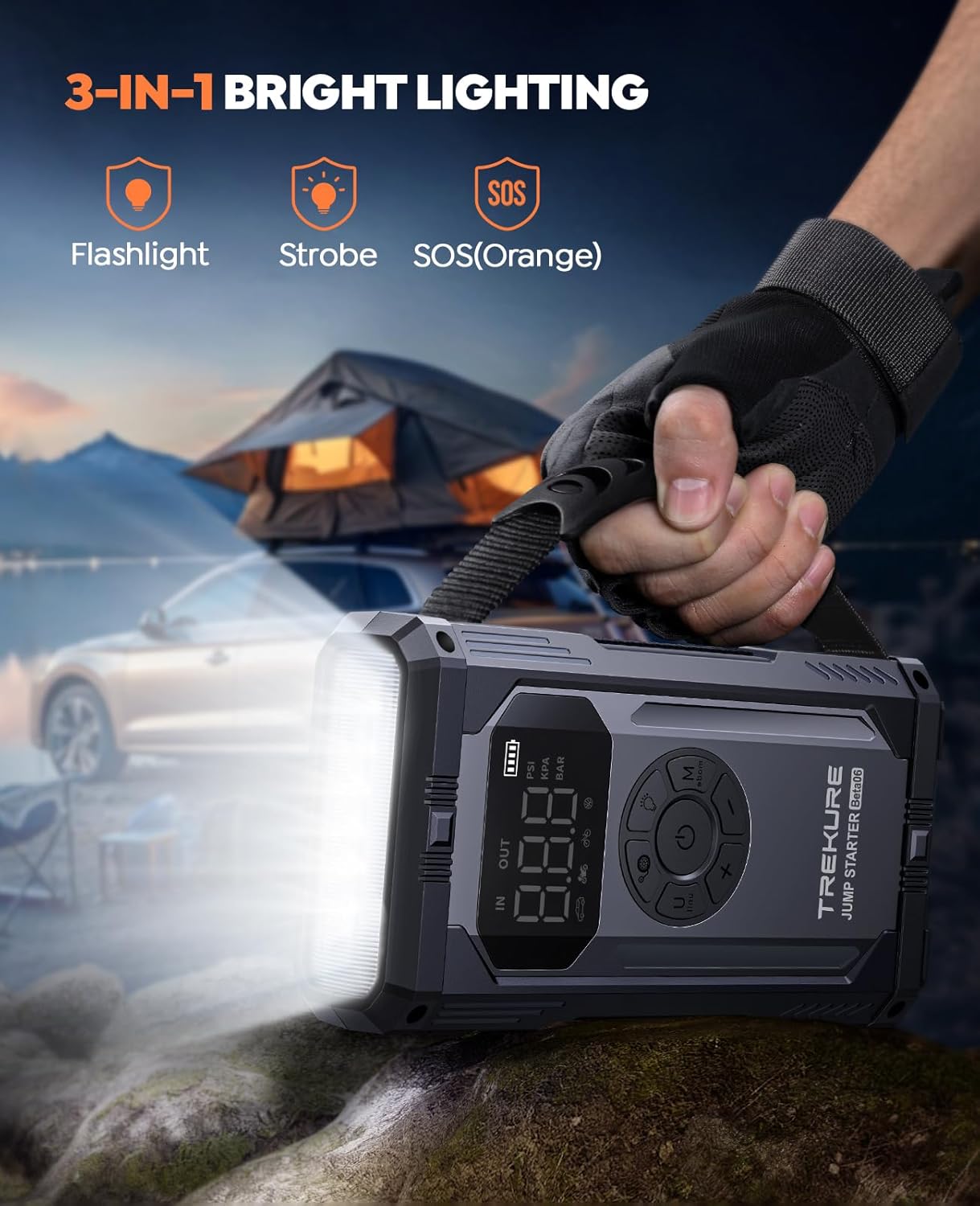 8-in-1 Jump Starter with Air Compressor 6000A 150PSI Portable Car Battery Jump Starter (All Gas/10L Diesel), 12V Jump Box Car Battery Jumper Starter Portable with Jumper Cables, Lights