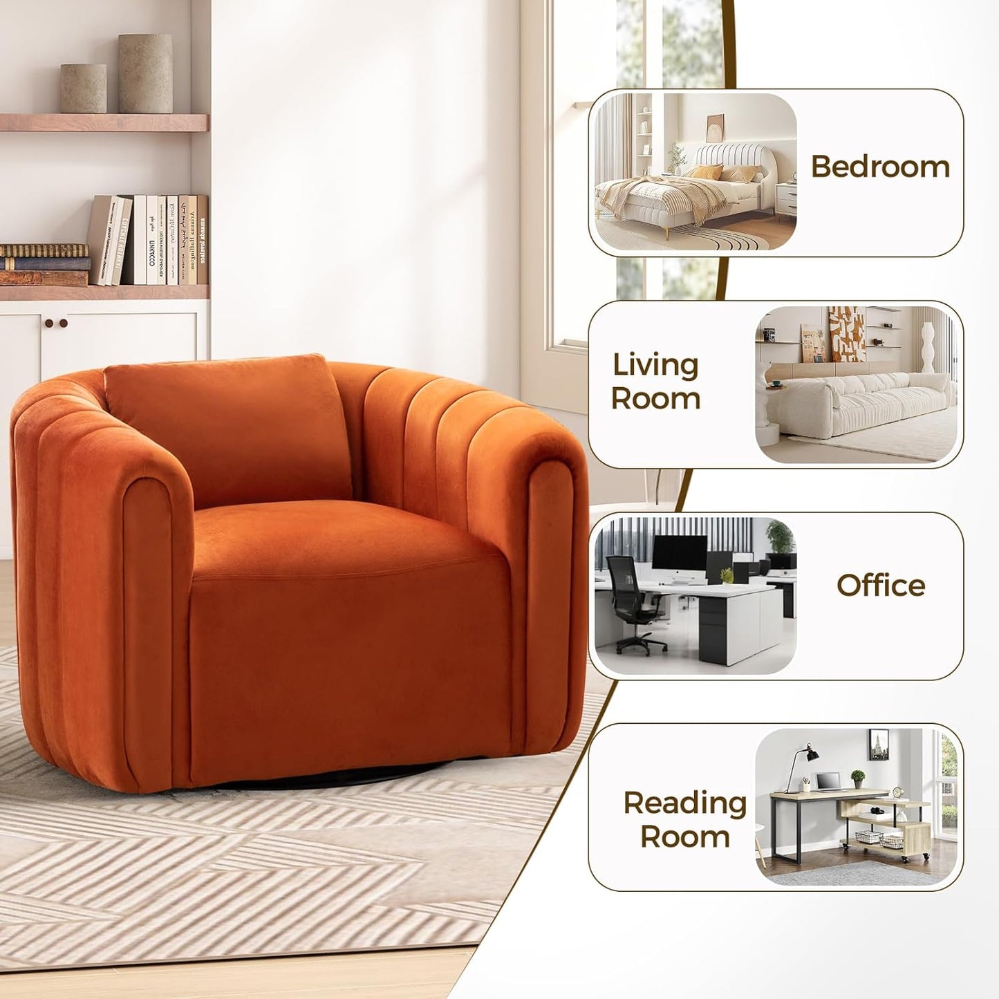 Bonzy Home Swivel Accent Chair Set of 2,Modern Velvet Barrel Chair for Living Room Bedroom,Comfy Upholstered Armchair,Orange