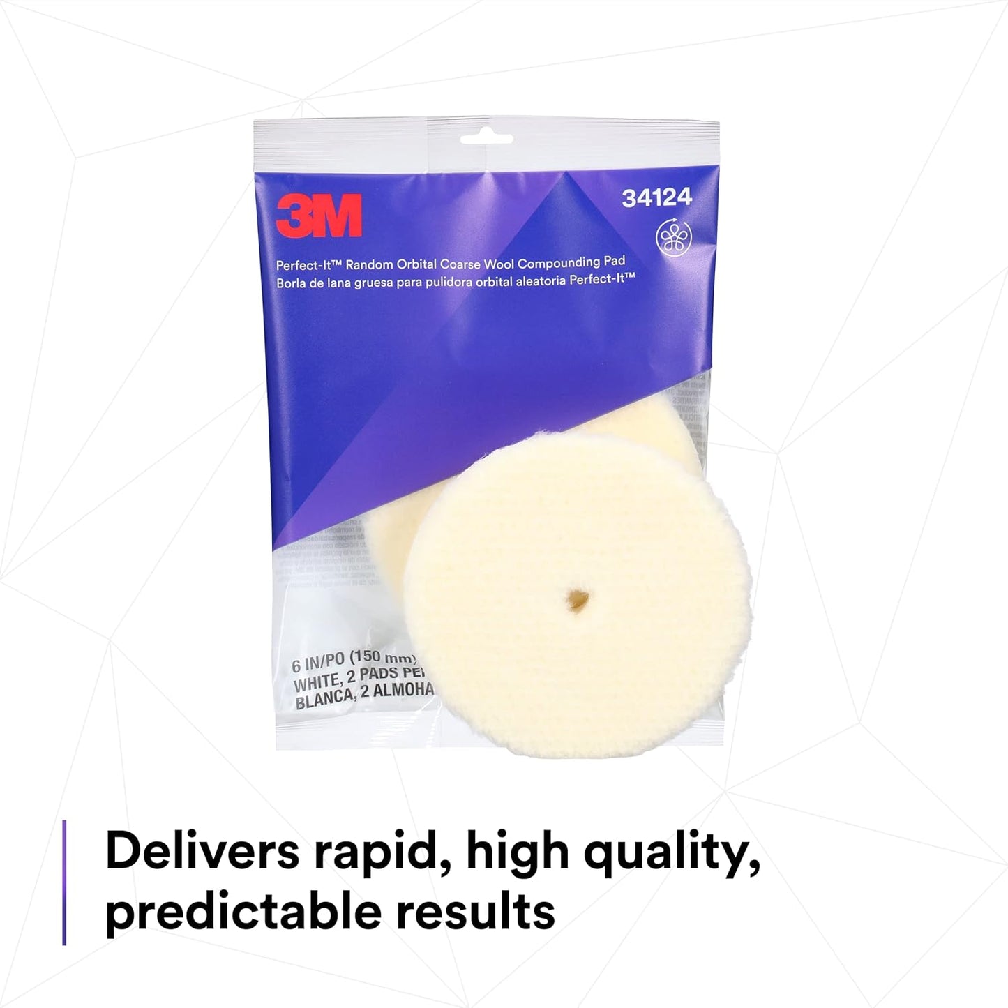 3M Perfect-It Random Orbital Coarse Wool Compounding Pad, 6"/150 mm, White, 34124, Orbital Pads for Automotive Compounding and Polishing