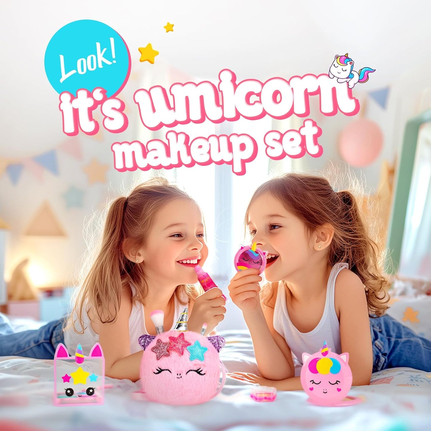 ULOVEME Kids Real Makeup Kit for Little Girls - Real, Non Toxic, Washable Make Up Toy - Umicorn Toys Gift for 3 4 5 6 7 8 9 10 12 Years Old Girls Birthday (Mini Pink Umicorn)