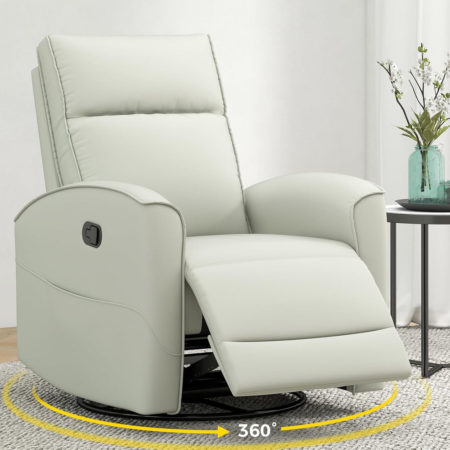 ANJ Manual Swivel Rocker Recliner, Glider Recliners with Padded Armrest and Backrest, Soft Leather Nursery Rocking Recliner Chair Reclining Sofa for Living Room