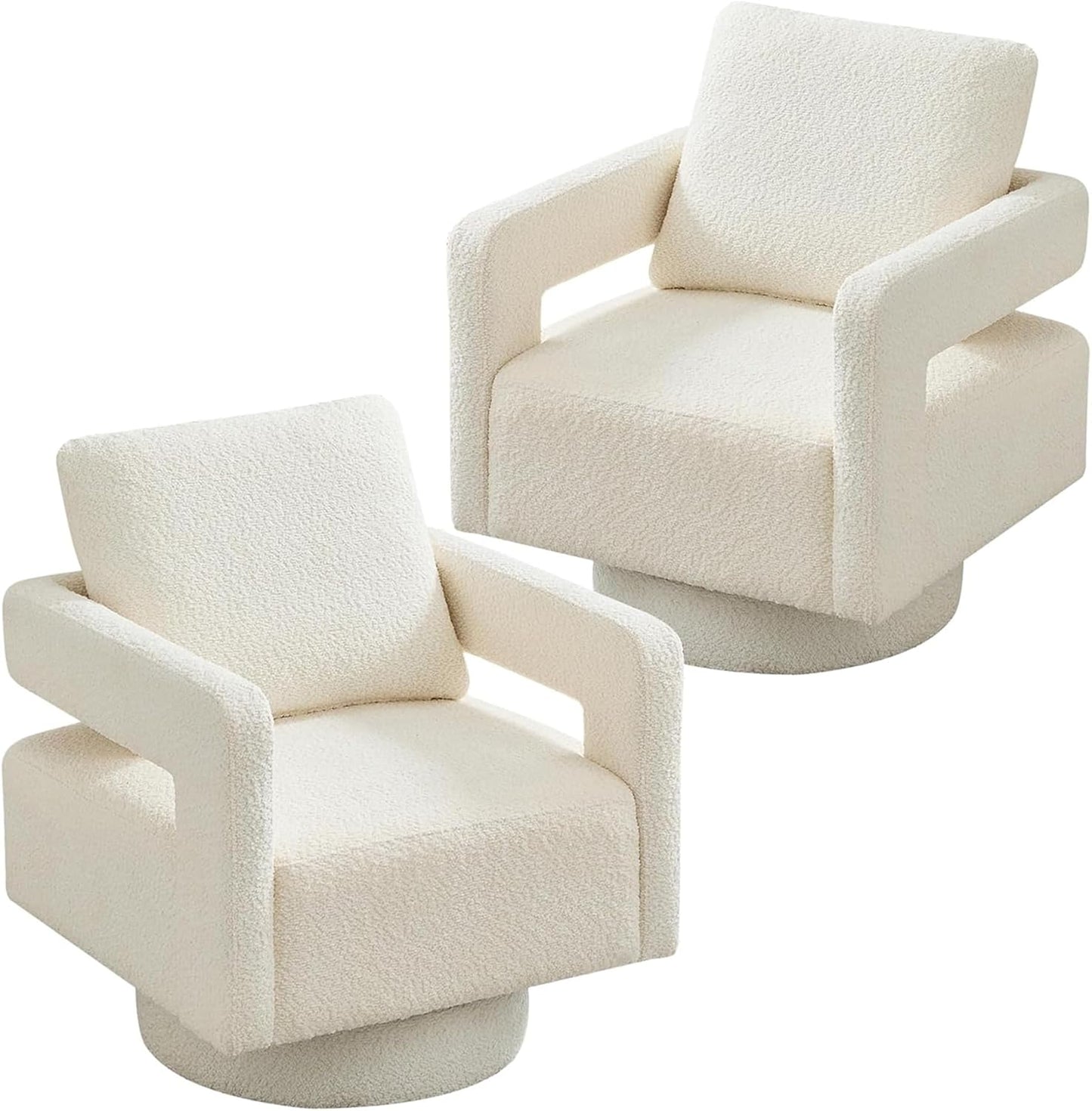 Swivel Accent Chair Set of 2, Modern Swivel Barrel Chair for Living Room, 360 Degree Comfy Square Accent Chair with Open Back, Upholstered Armchair for Bedroom,Reading, Linen Blend, Pale Green