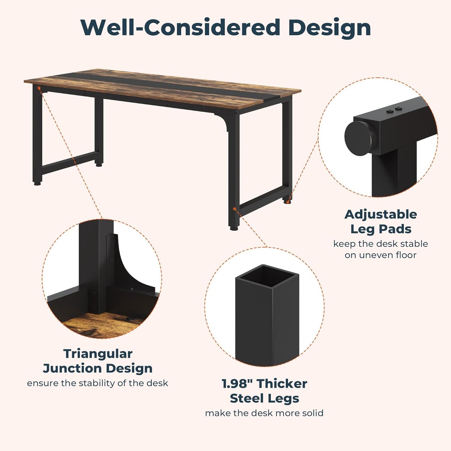Large Office Computer Desk with Thicken Frame, 79.53 x 31.5 inch Modern Simple Workstation Business Furniture for Home Office, Rustic/Black