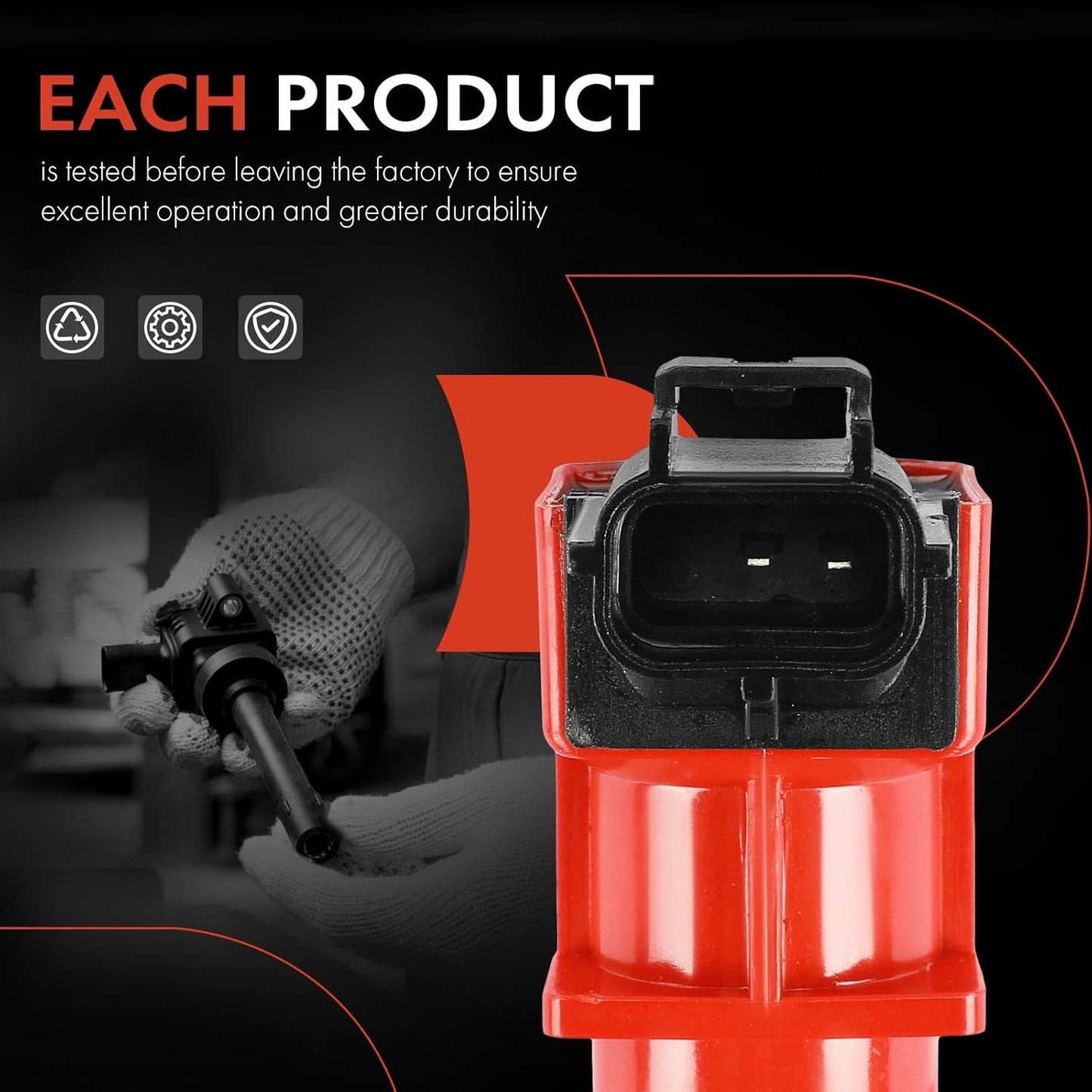 A-Premium (Red) Engine Ignition Coil Pack Compatible with Dodge Ram 1500 2002-2008, Dakota 2004-2008 & Jeep Grand Cherokee, Liberty & Mitsubishi Raider, V6 3.7L 3.9L, Replace# 56028138, 6-PC Set