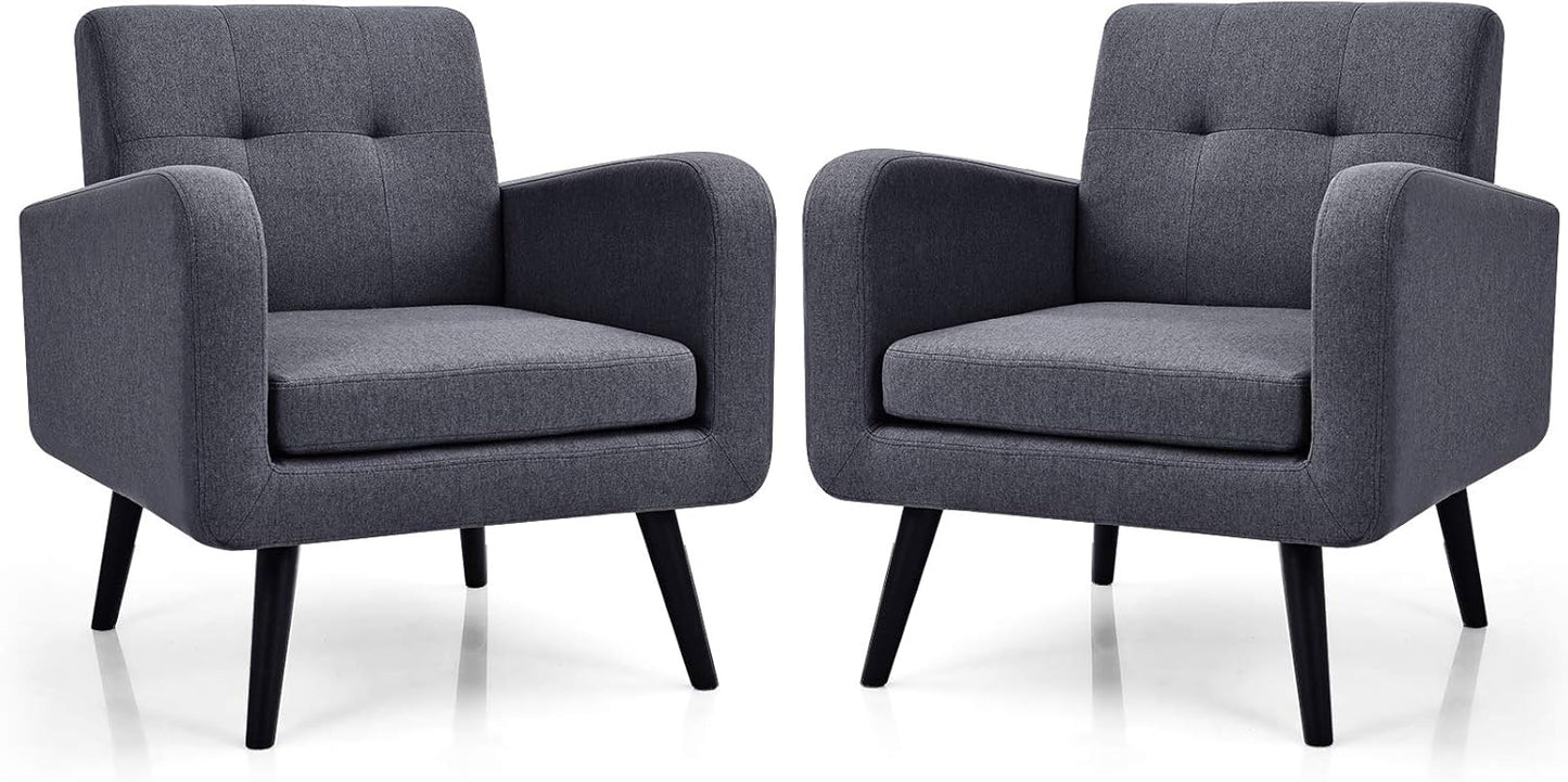 S AFSTAR Modern Upholstered Armchair, Mid-Century Fabric Accent Chair with Rubber Wood Legs, Leisure Lounge Chairs Living Room Furniture (2, Yellow)