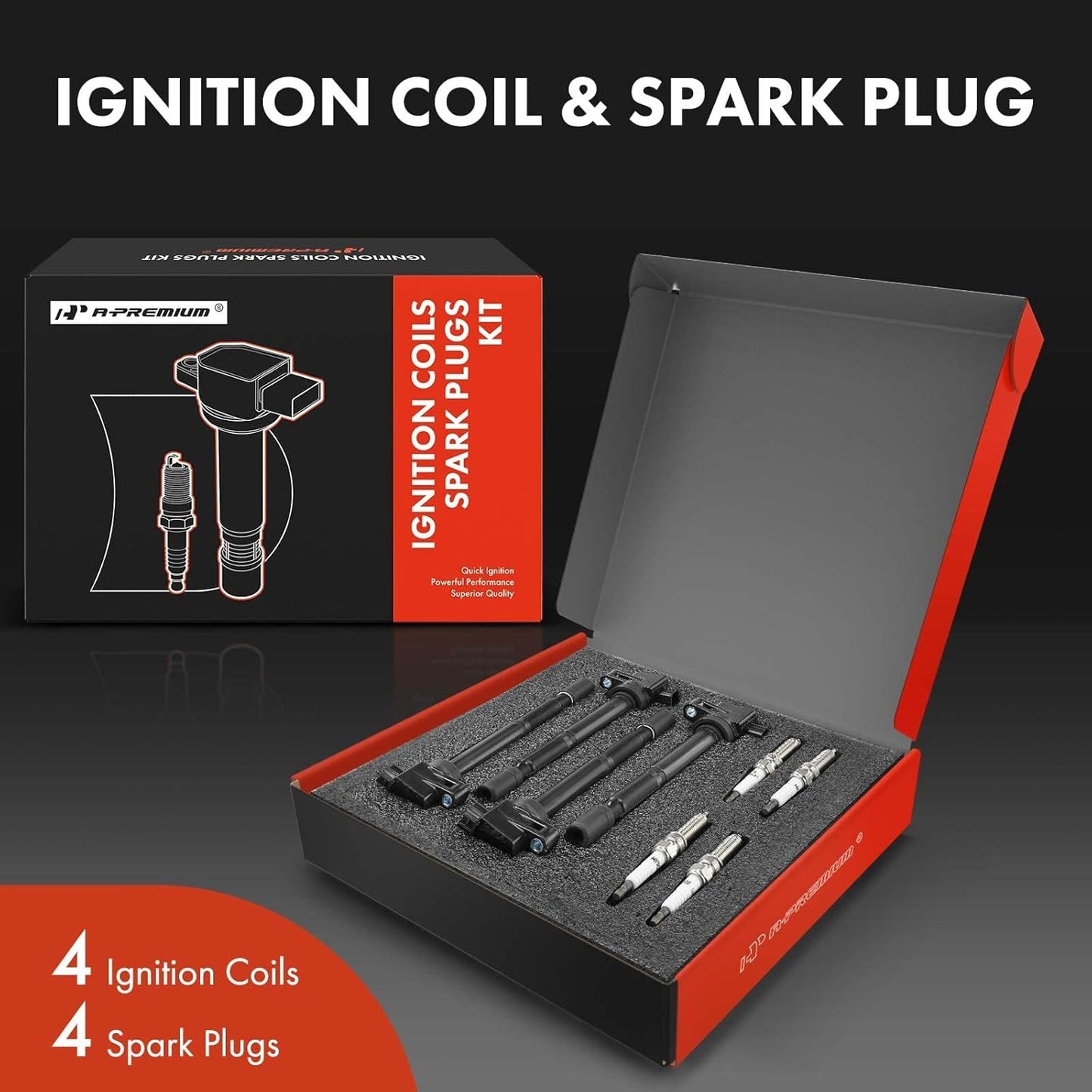 A-Premium Ignition Coils and Spark Plugs Kits Compatible with Acura TSX 2009-2014 L4 2.4L