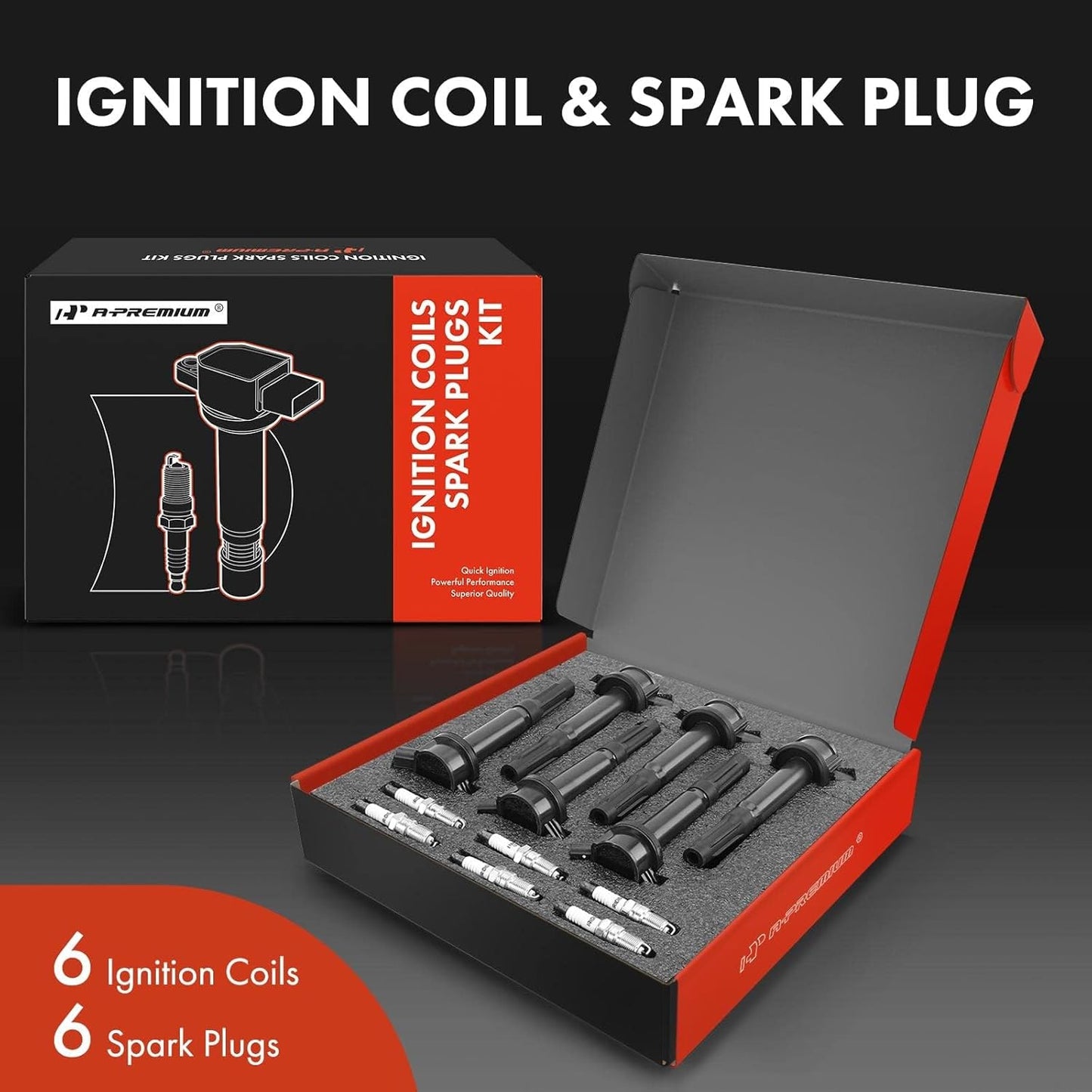 A-Premium Ignition Coils and Spark Plugs Kits Compatible with Ford Fusion 2006-2012, Escape 2009-2012 & Lincoln Zephyr 2006 & Mercury Mariner 2009-2011, Milan 2006-2011, 3.0L 6-PC Set