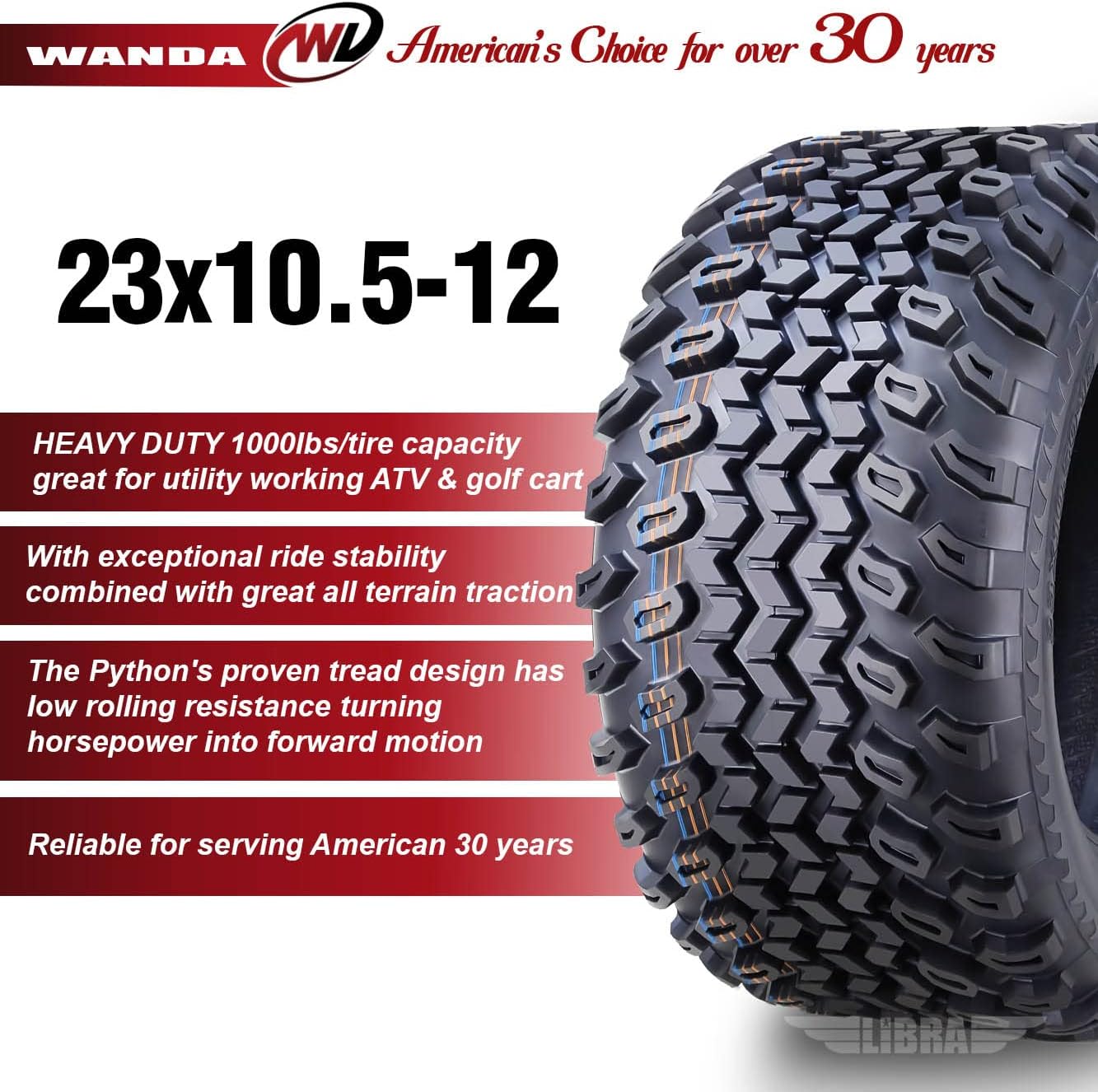 WANDA 23X10.5-12 Golf Cart ATV Tires 4 Ply 23x10.5x12 -Set 4-10143