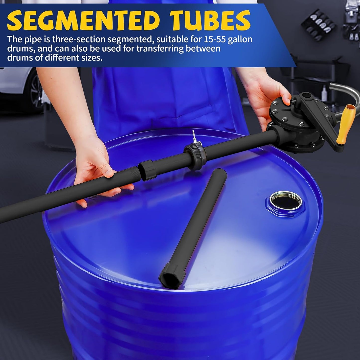 15-55 Gallon Drum Pump, 10 GPM Flow, Manual Rotary Barrel Pumps, Corrosion-Resistant Chemical Pump for Rapid Transfer of Water, Cleaners, Fuel, Corrosive Chemicals, and More