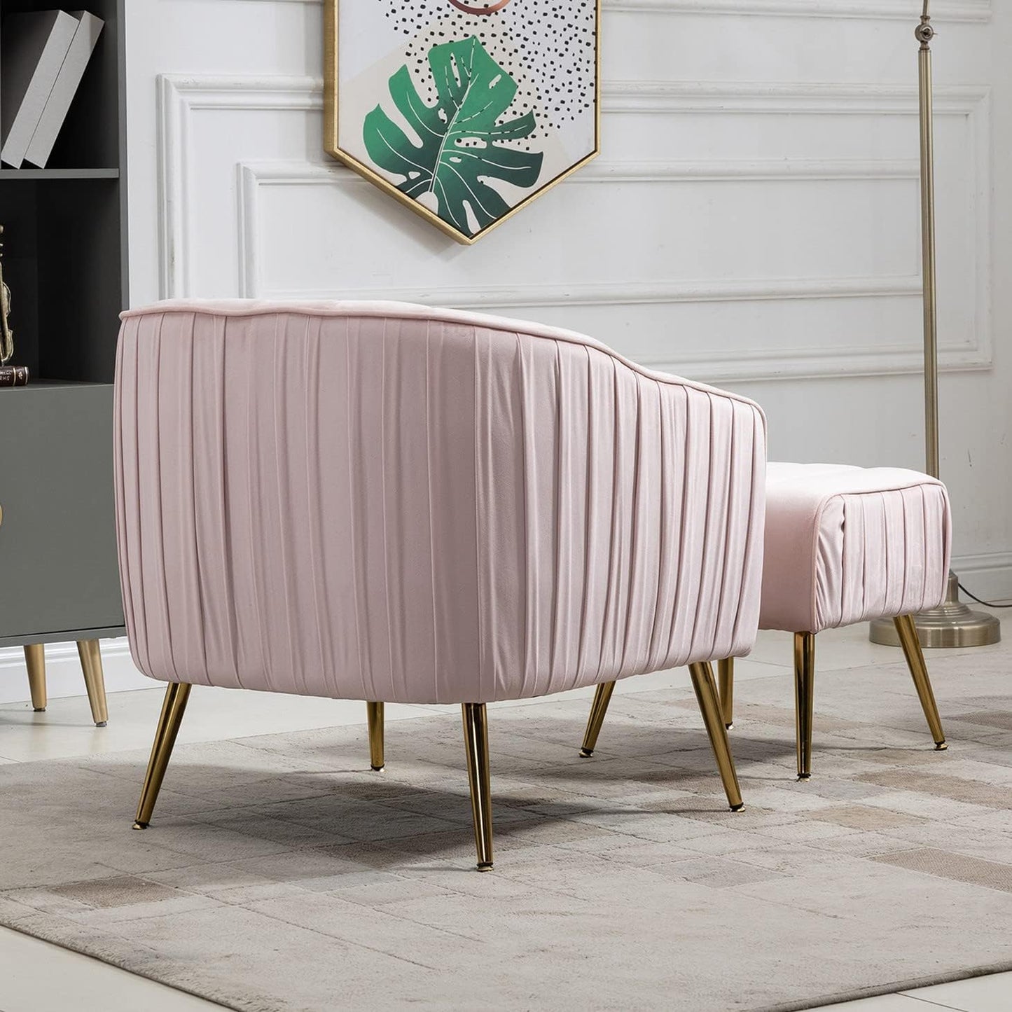 Yoluckea Modern Velvet Tub Barrel Chair with Ottoman Mid Century Upholstered Single Sofa Armchair Comfy Accent Living Room Chair with Ottoman Footrest Set for Bedroom Reading Room - Blush Pink