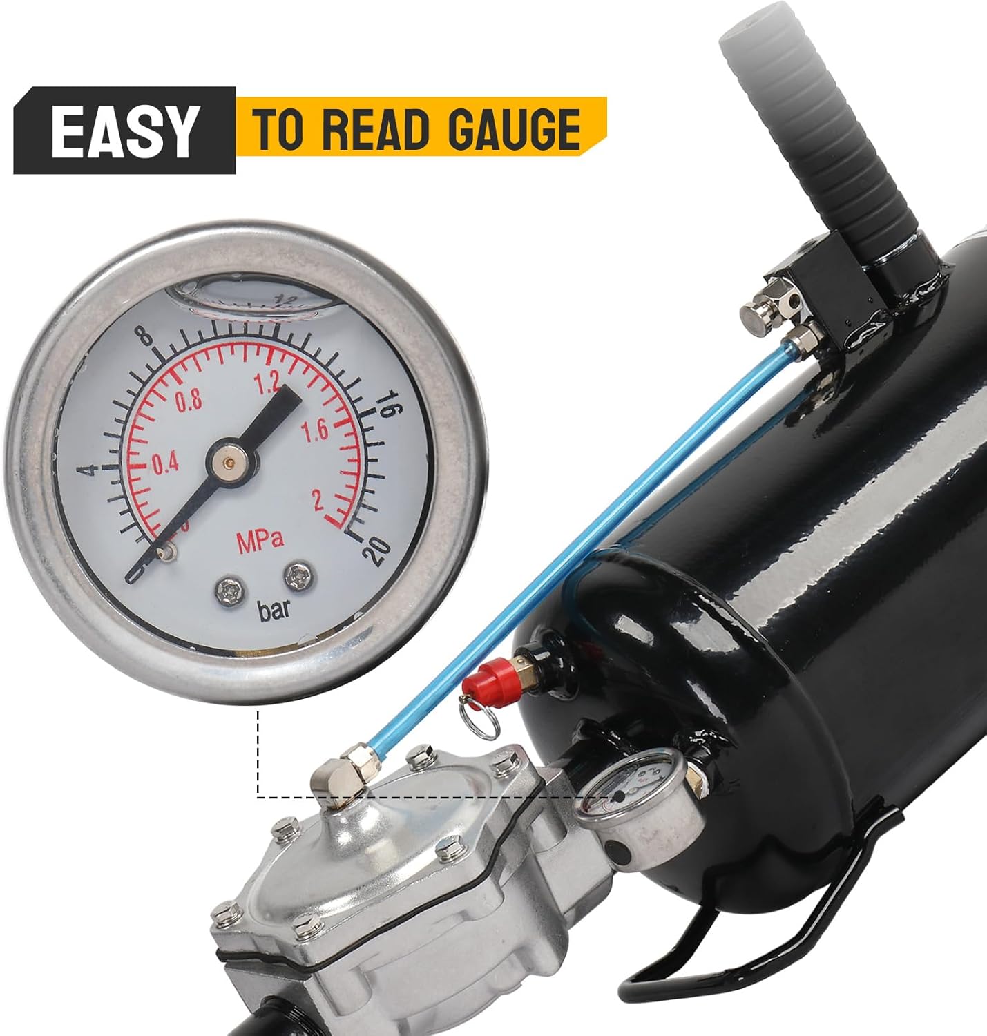 TUFFIOM 2.1 Gallon Air Tire Bead Blaster Seater w/Pressure Gauge & Handle, Wheel Trigger Seating Tool Inflator Tank for Motorcycle ATV Car, 87-116PSI Operating Pressure, Black