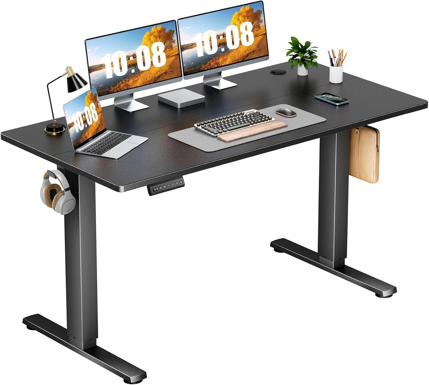 Sweetcrispy Electric Standing Desk Adjustable Height, 48x24 Inch Sit Stand Up Home Office Desks Computer Workstation PC Work Table with 3 Memory Preset Splice Wood Board Metal Frame, White