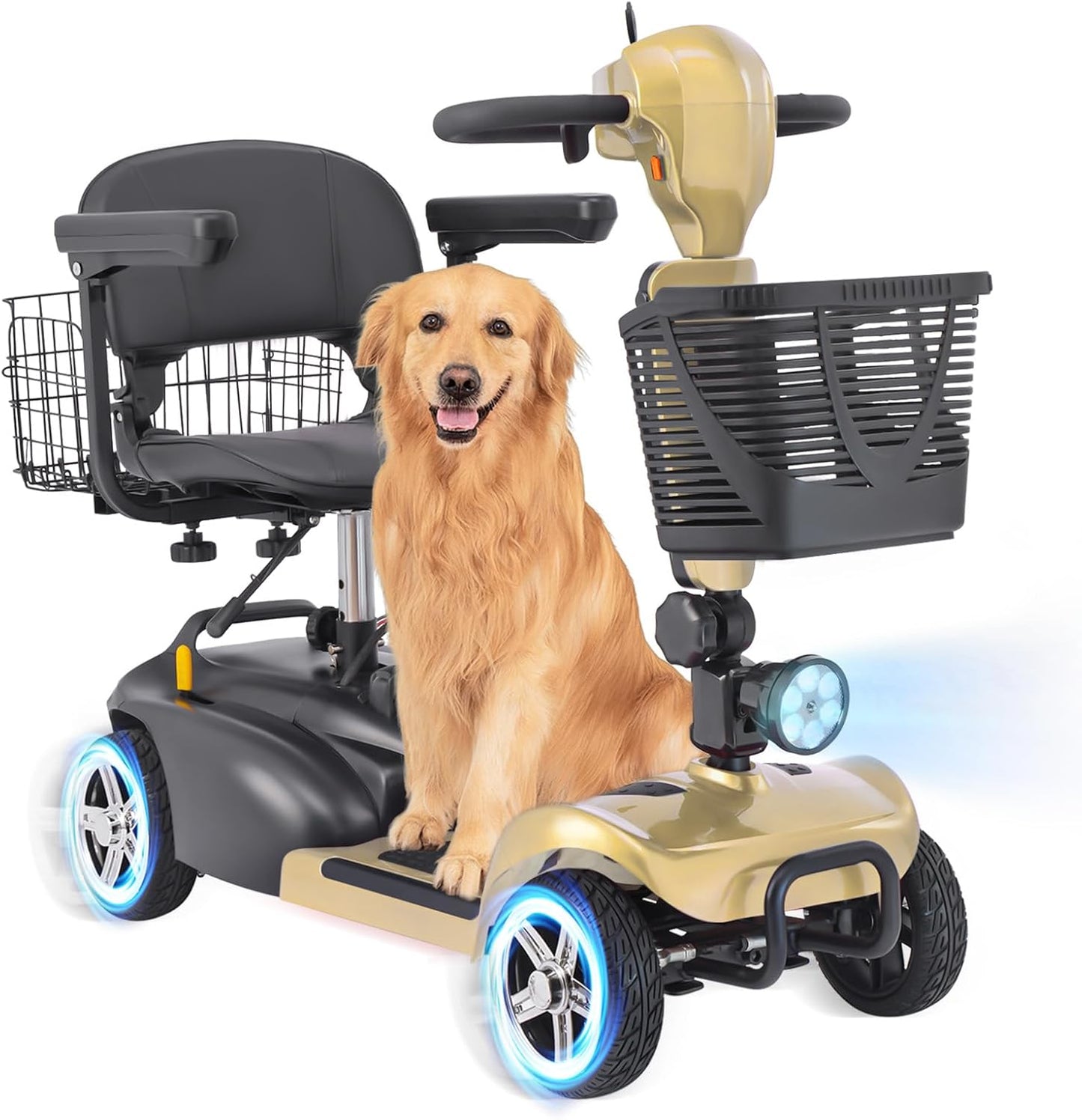 4 Wheel Mobility Scooter for Seniors&Adults - Up to 15 Miles Range,Foldable Powered Electric Wheelchair Device w/600WH Battery,Only 58 lb Weight, Dual Basket, 300 lb Capacity, Compact