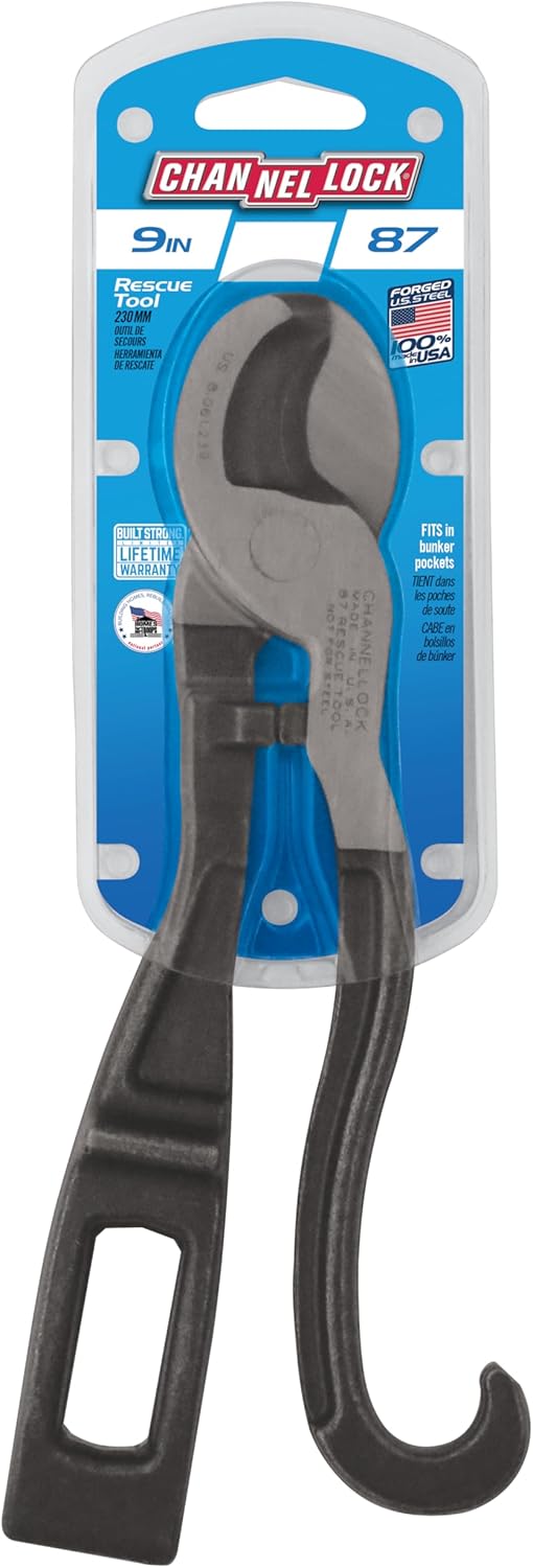 Channellock 87 9-inch Rescue Tool for First Responders, Compact Design for Firefighters & EMT Multitool, Spanner Wrench for Easy Access, Alloy Steel Sheers for Cable Cutting, Made in the USA