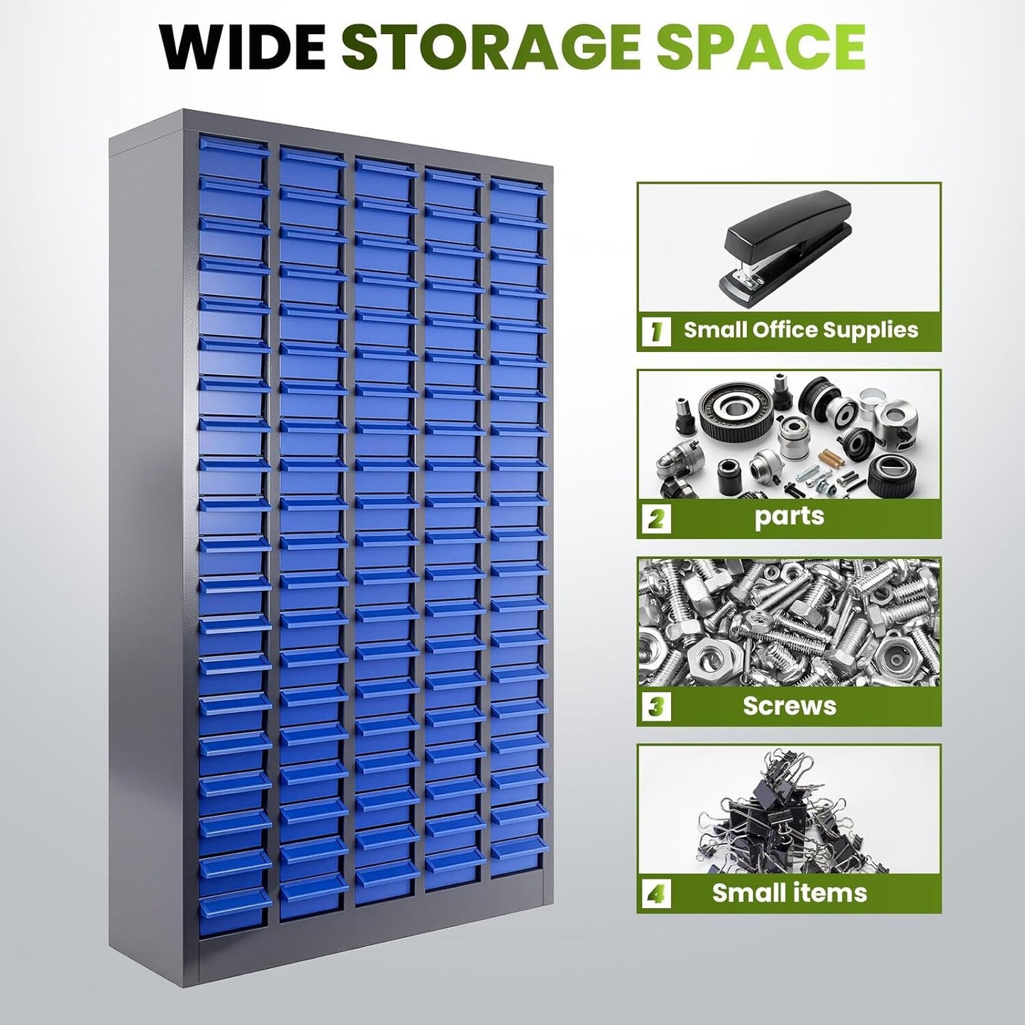 100 Drawers Bolt and Nut Organizer, Stainless Steel Part Cabinet with Shelfs & Labels - 26x9x46in Bolt Bin Cabinets for Workshop Tool & Hardware Storage and Organization (100 Drawer Stainless Steel)