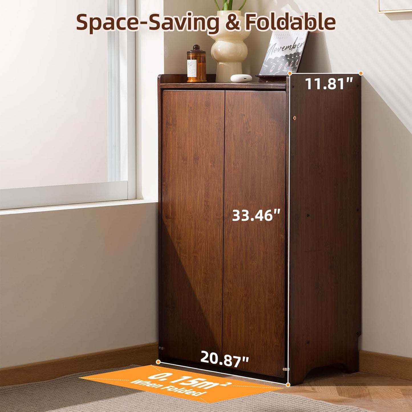 Bamboo Folding Desk with Storage, Space-Saving Foldable Computer Desk for Small Spaces, Writing Study Table for Home Office, Bedroom, Dorm, Apartment,Dark Brown