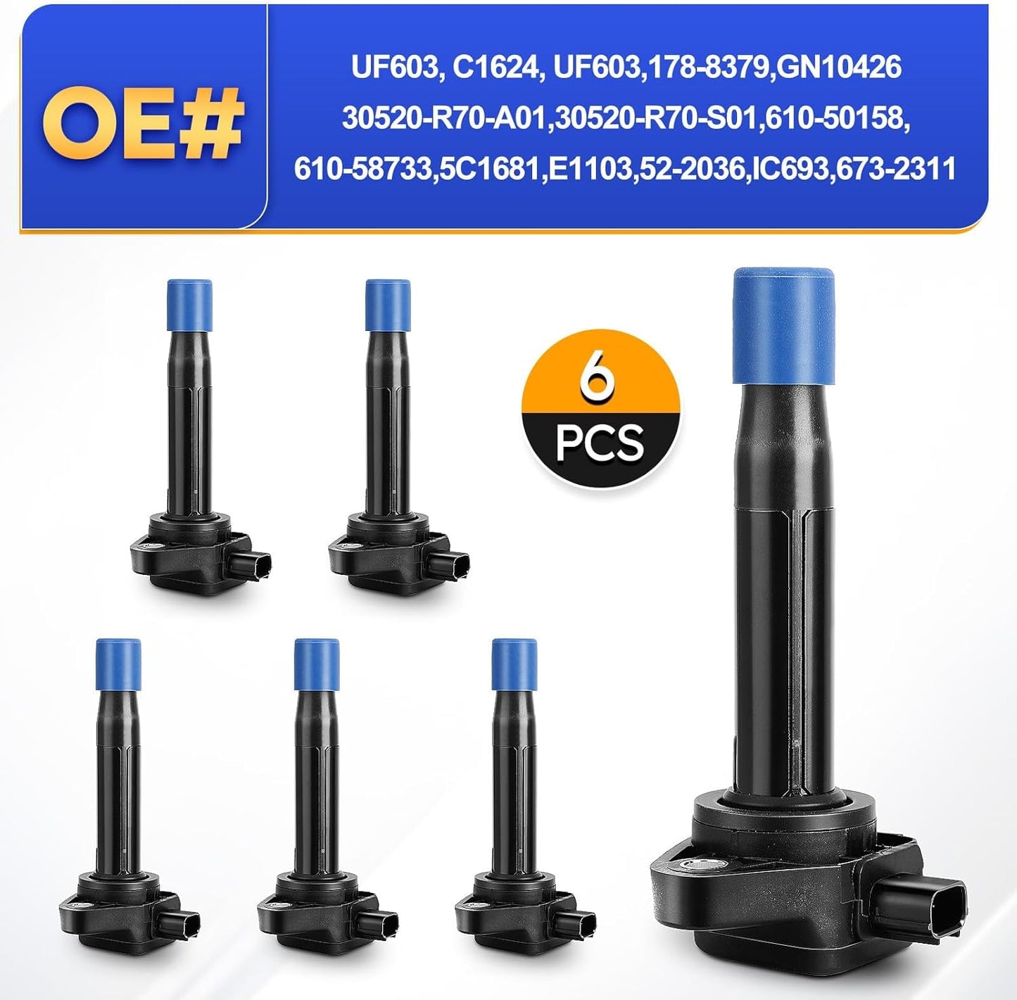 UF603 Ignition Coil Pack Compatible with 2008-2012 HONDA Accord,2008-2017 Honda Odyssey,2012 Honda Crosstour/2009-2012 Acura Rl,2009-2014 Acura Tl,2010-2014 Acura Tsx Replaces# C1624 5C1681 (set of 6)