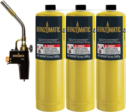 Bernzomatic Map Pro Gas Cylinder 3-Pack with Max Performance Torch TS8000 (MG9/TS8000)