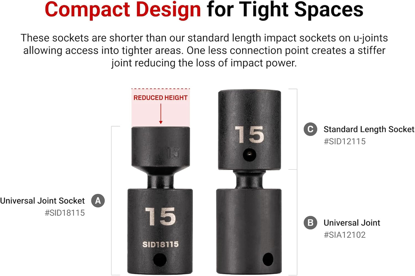 TEKTON 3/8 Inch Drive 6-Point Universal Joint Impact Socket Set with Case, 34-Piece (1/4-1 in., 6-24 mm) | SID97303