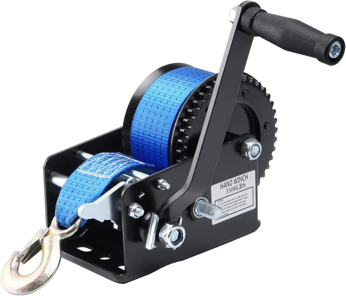 Boat Trailer Winch Hand Winch 3200lbs Heavy Duty Hook with 10m (33ft) Polyester Strap Hand Crank Winch, Two Way Ratchet Manual Winch for Trailer ATV Boat