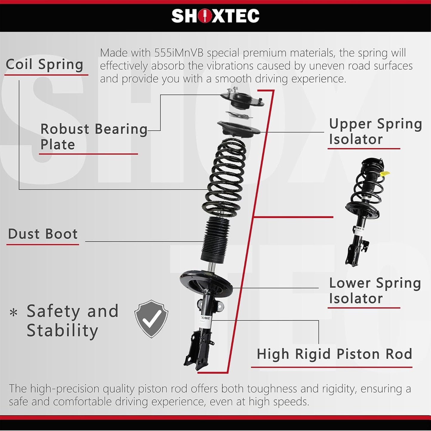 Shoxtec Full Set Complete Struts Assembly Replacement for 2002-2003 Ford Explorer 2002-2003 Mercury Mountaineer Coil Spring Shock Absorber Repl Part no. 171321 171322