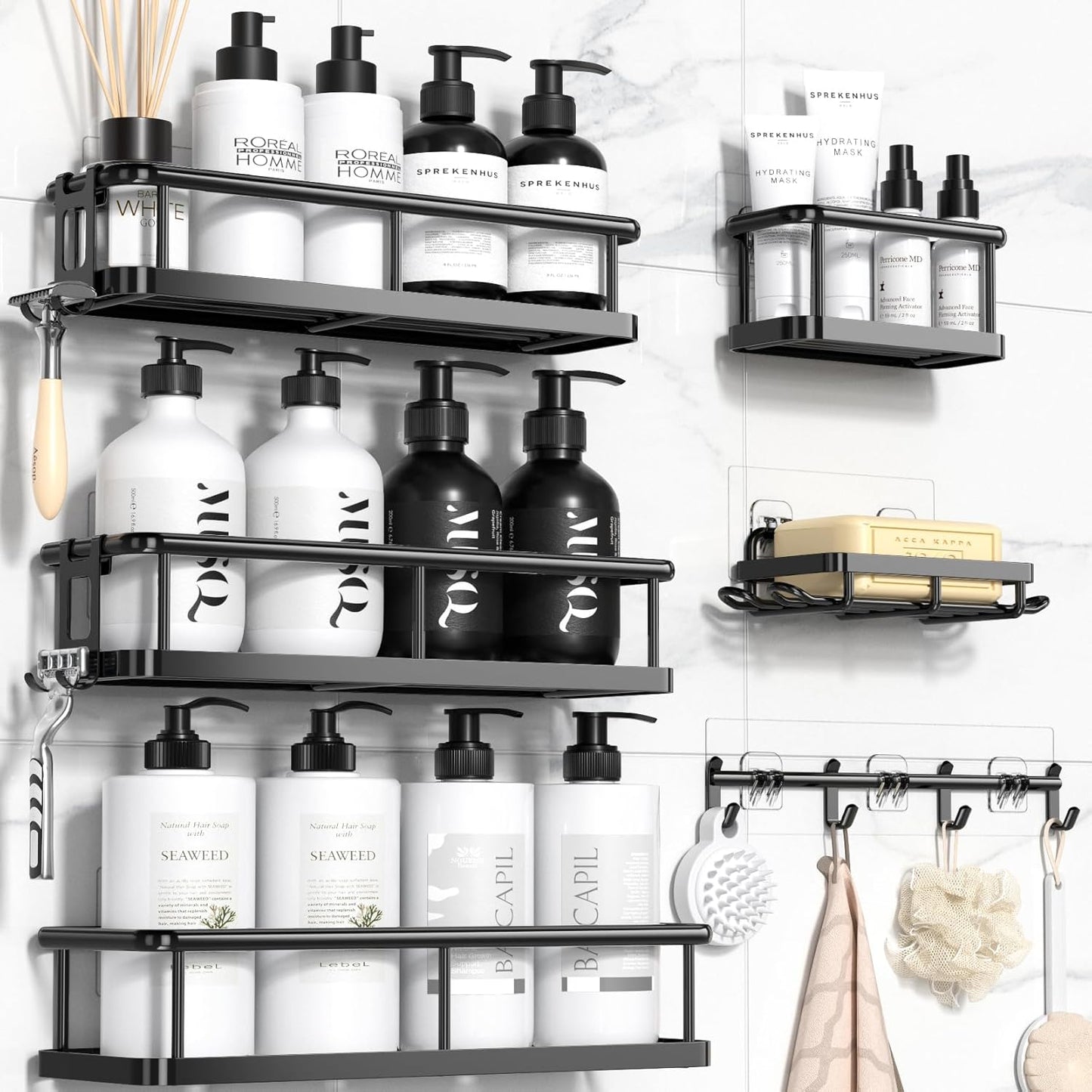 YASONIC Shower Caddy, 100% Rustproof Shelves for Inside Shower, No Drilling Bathroom Organizers and Storage, 6 Pack Large Capacity Bathroom Caddy for Kitchen & Home Decor
