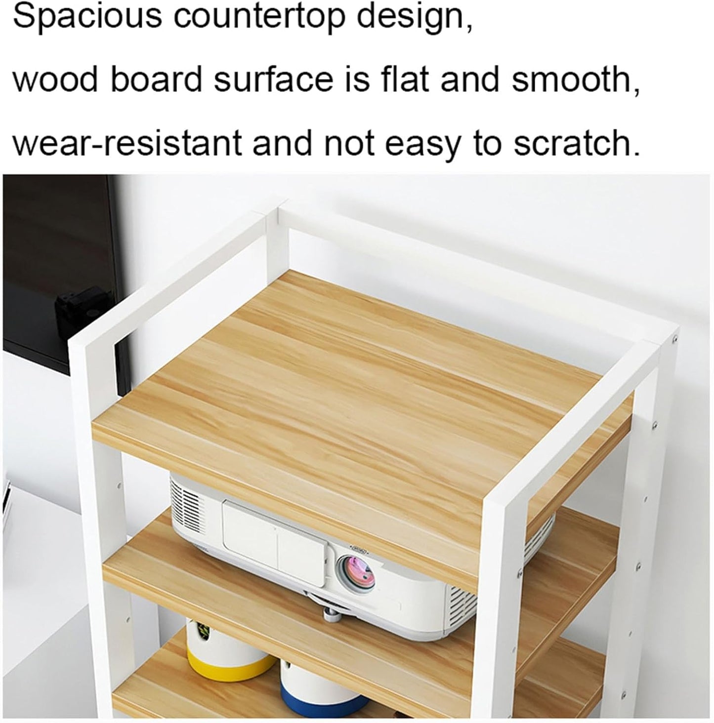 5-Tier Movable Audio/Video Media Stand Center CD Player Stand Stereo Component Storage Cabinet Audio Tower with Height Adjustable Wooden Shelf for Home/Office/Theater,A