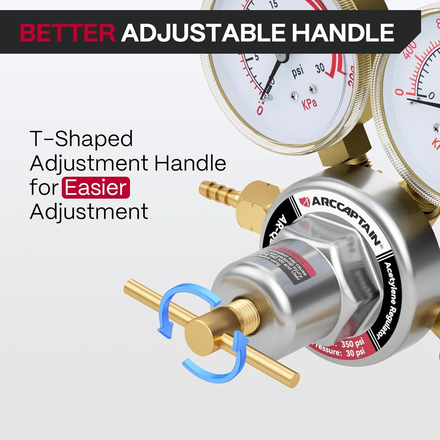 ARCCAPTAIN Oxygen and Acetylene Regulators CGA540 and CGA510, Compatible with V-Style Torch Cutting, Heavy-Duty Gas Welding Pressure Regulators with T-Handle Adjustments