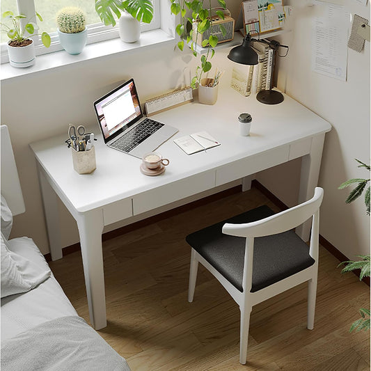 Solid Wood Desk with Drawers,Modern Home Computer Desk,Solid Wood Desk,Gaming Study Home Office Desks for Work,Suitable for Small Spaces-Easy to Assemble (White, 47.3" W x 23.63" D x 29.5" H)