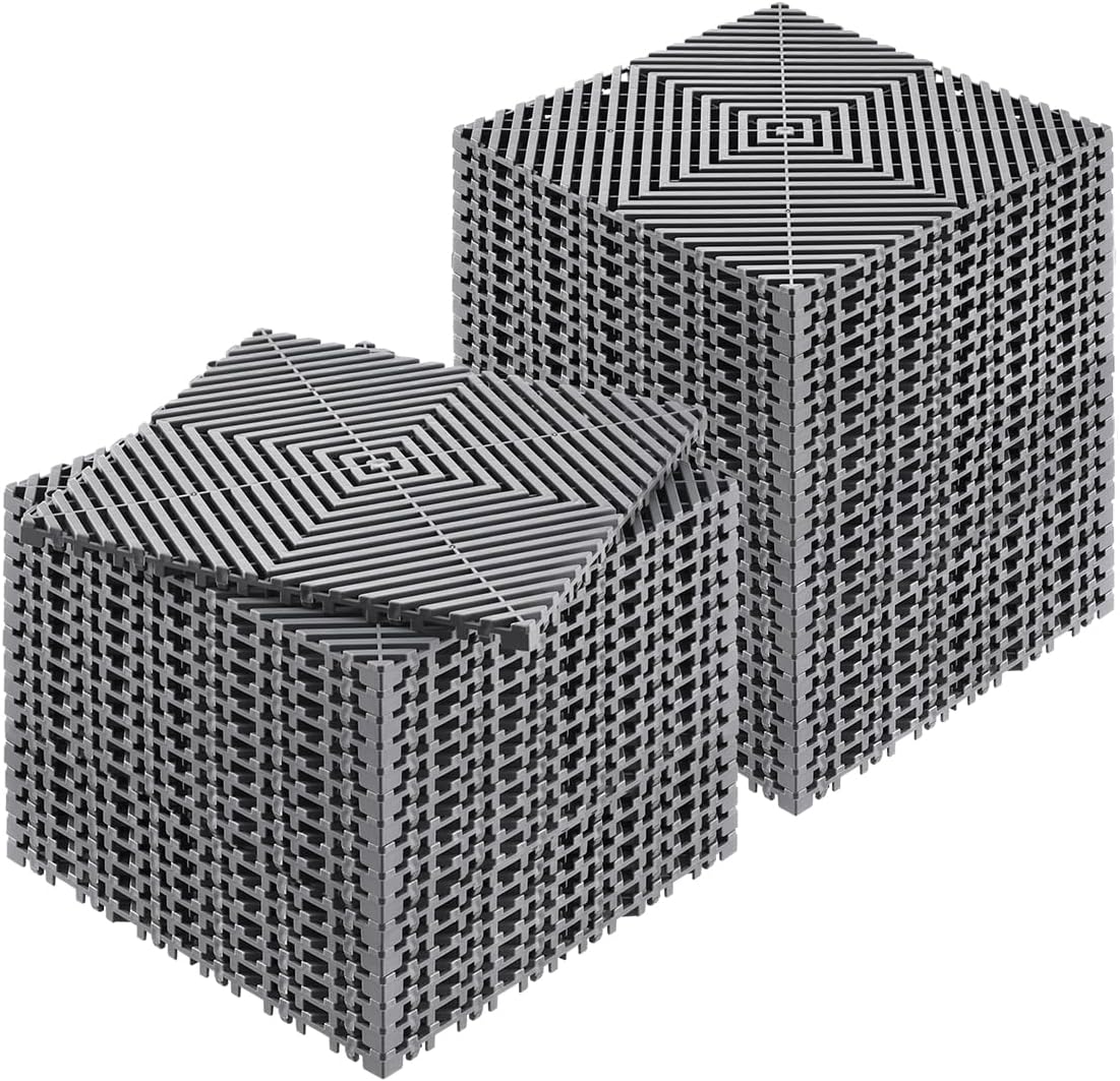 VEVOR Interlocking Drainage Mat, 12” x 12” Modular Interlocking Cushion, 50 Pcs Splicing Drainage Mats, Non-Slip Black PP Drainage Floor Tile and Shower Mat, for Garage, Garden, Kitchen & Outdoor