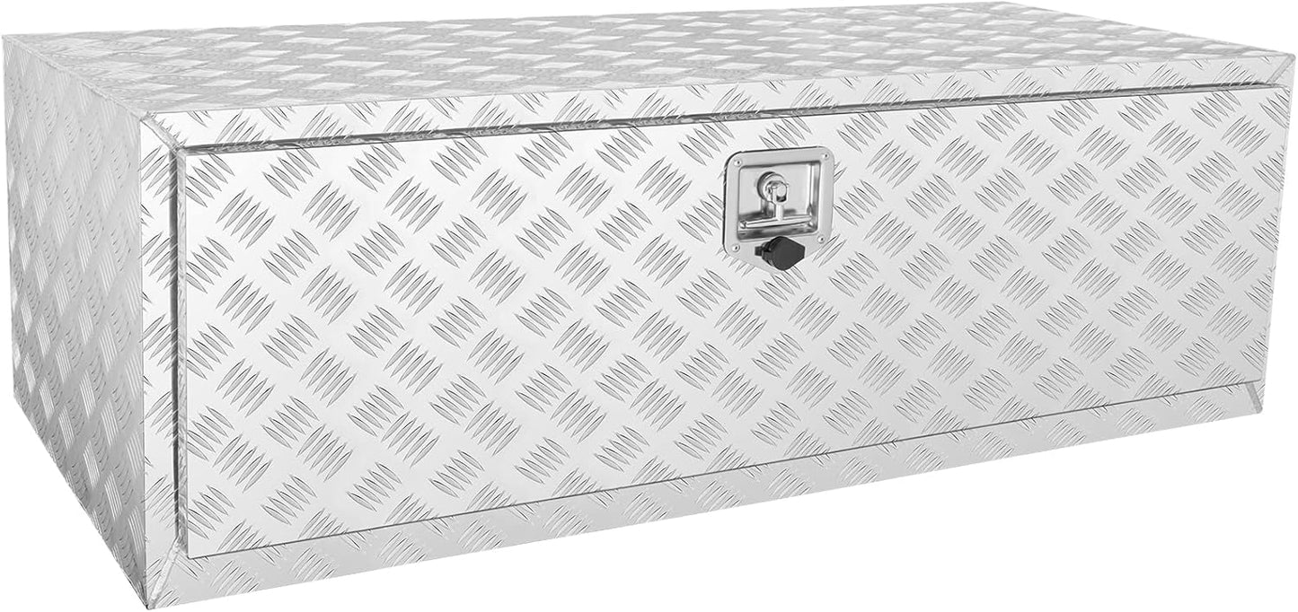 VEVOR Underbody Truck Box, 36" x 14" x 16" Pickup Storage Box, Heavy Duty Aluminum Diamond Plate Tool Box with Lock and Keys, Waterproof Trailer Storage Box with T-Handle Latch for Truck, Van, Trailer
