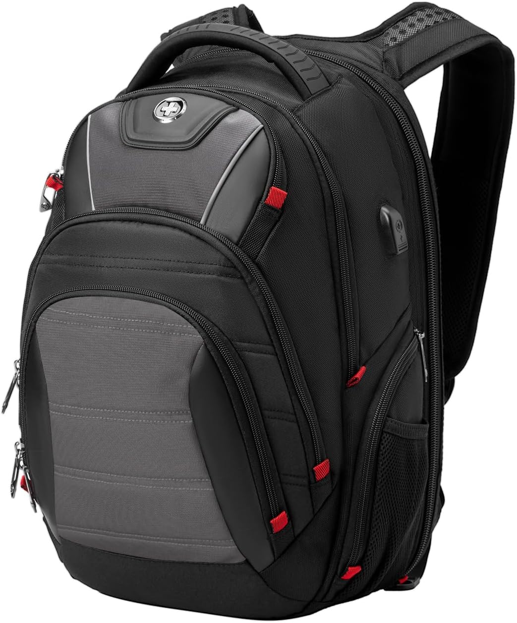Swissdigital Design TSA Business Laptop Backpack for Men, Large Capacity Travel Backpack with Apple Find My Network and USB Charging Port Tech Backpacks Fits 17 Inch Computer Black| SD1643FB-01