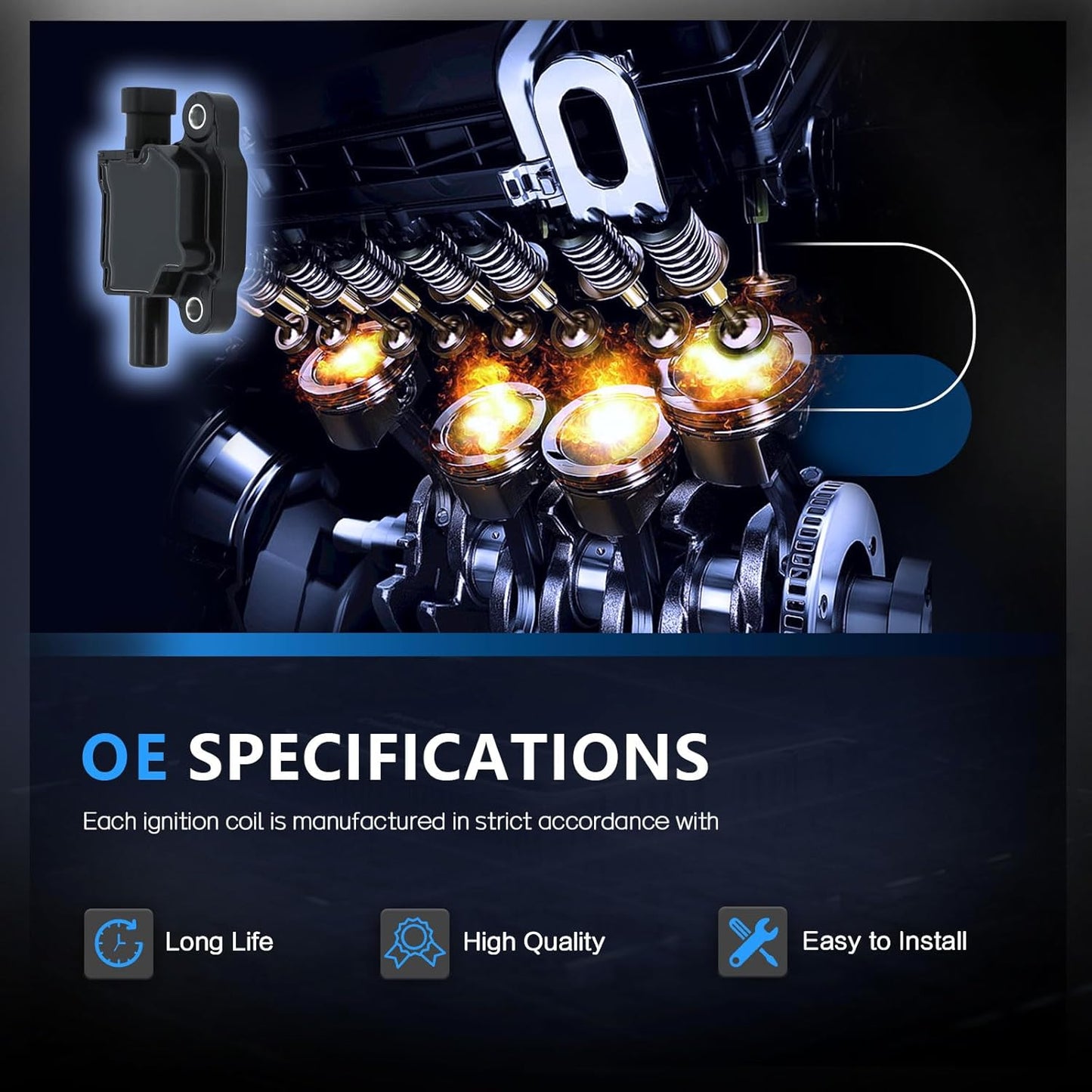 Set of 8 Square Ignition Coil Pack Replacement for Chevrolet GMC Cadillac Camaro Corvette Express Impala CTS Rainier Avalanche Silverado Suburban Savana V8 Replace# UF413 12611424 12570616