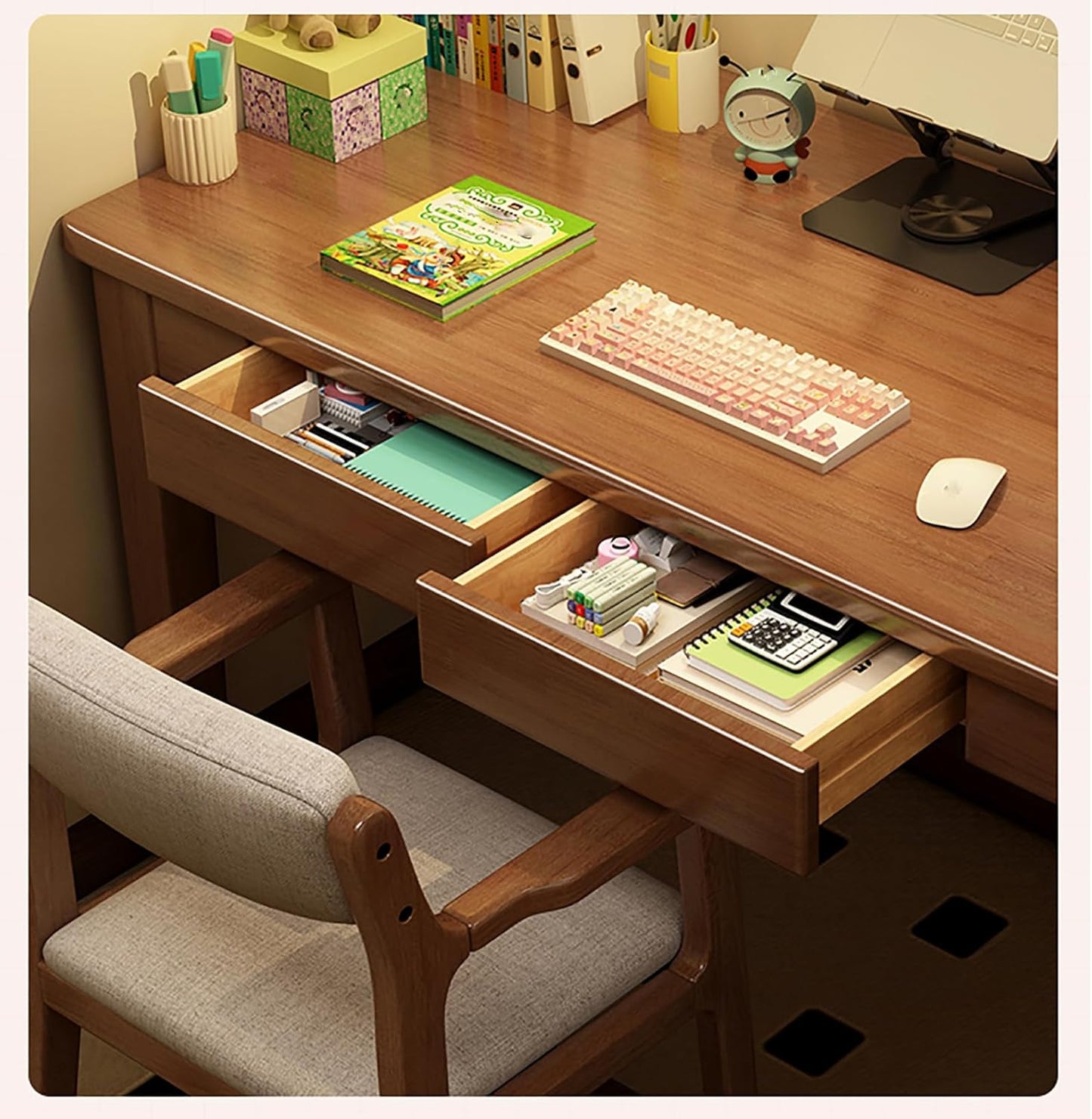 Solid Wood Desk with Drawers,Modern Home Computer Desk,Solid Wood Desk,Gaming Study Home Office Desks for Work,Suitable for Small Spaces-Easy to Assemble (White, 47.3" W x 23.63" D x 29.5" H)